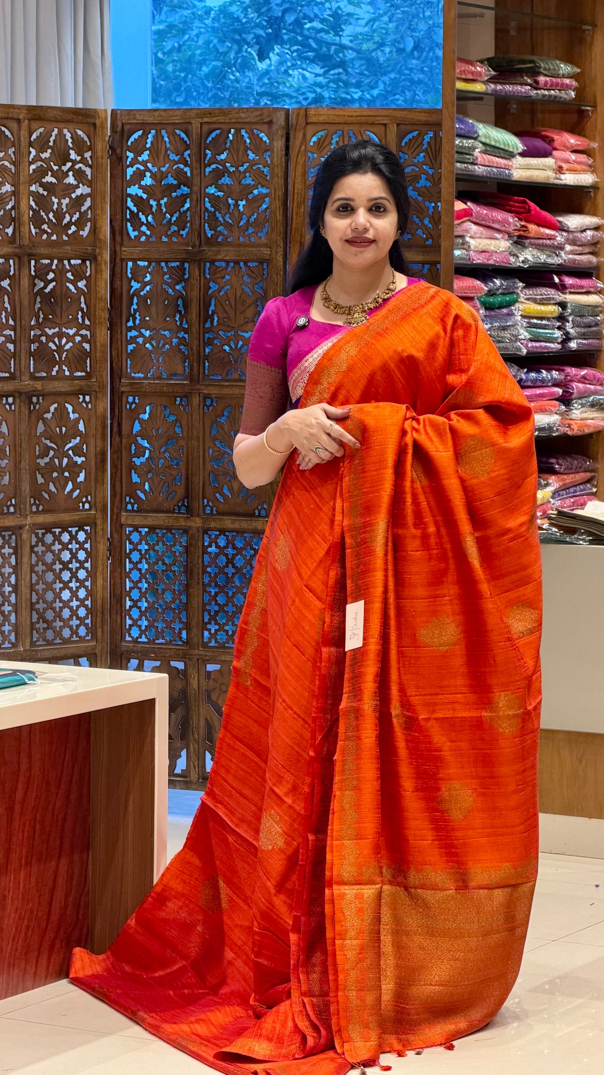 PURE BANARASI DUPION SILK PSGM471-ORANGE
