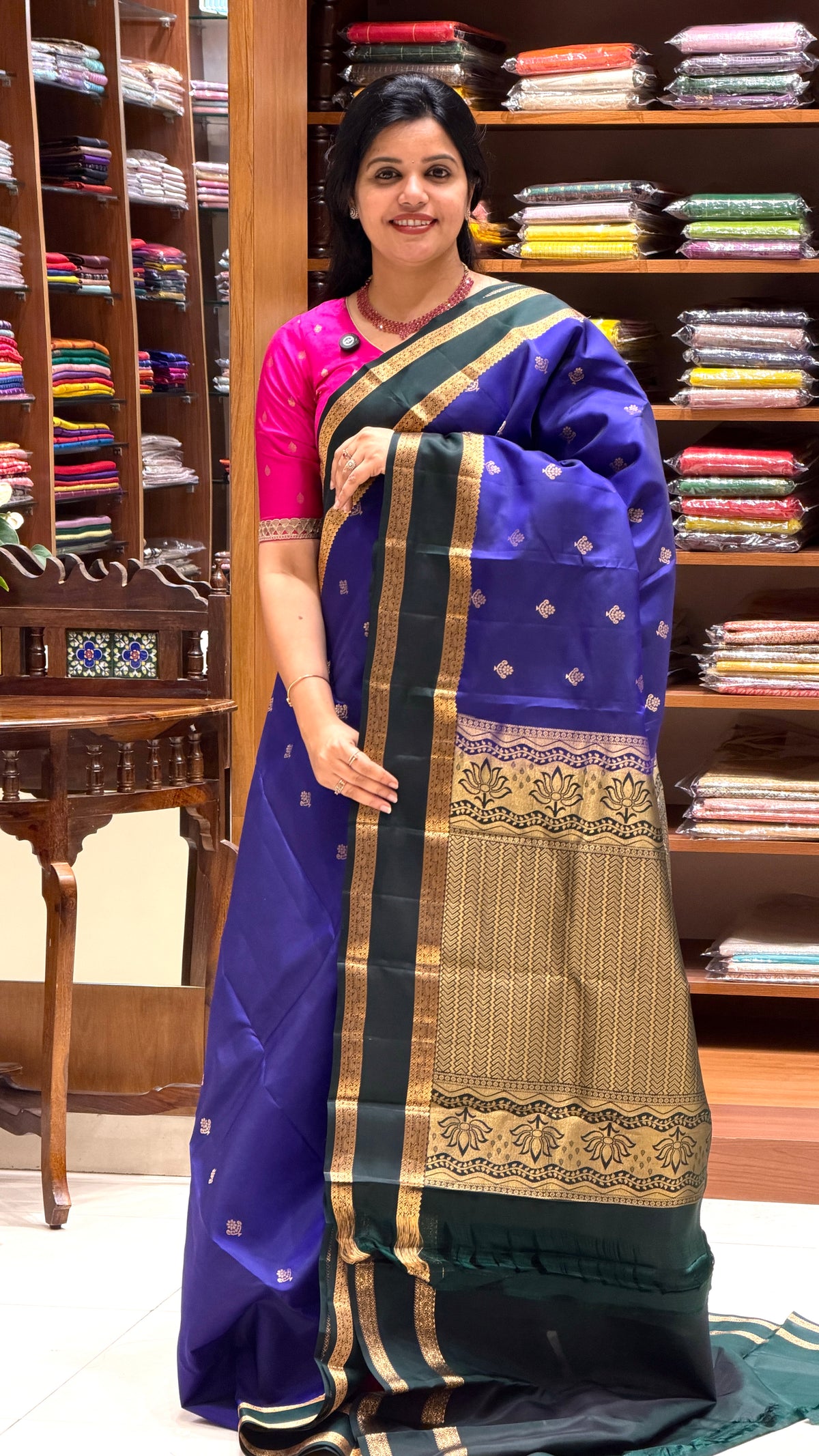 PURE KANJIVARAM SILK SAREE PSM11-ROYALBLUE WITH BOTTLEGREEN