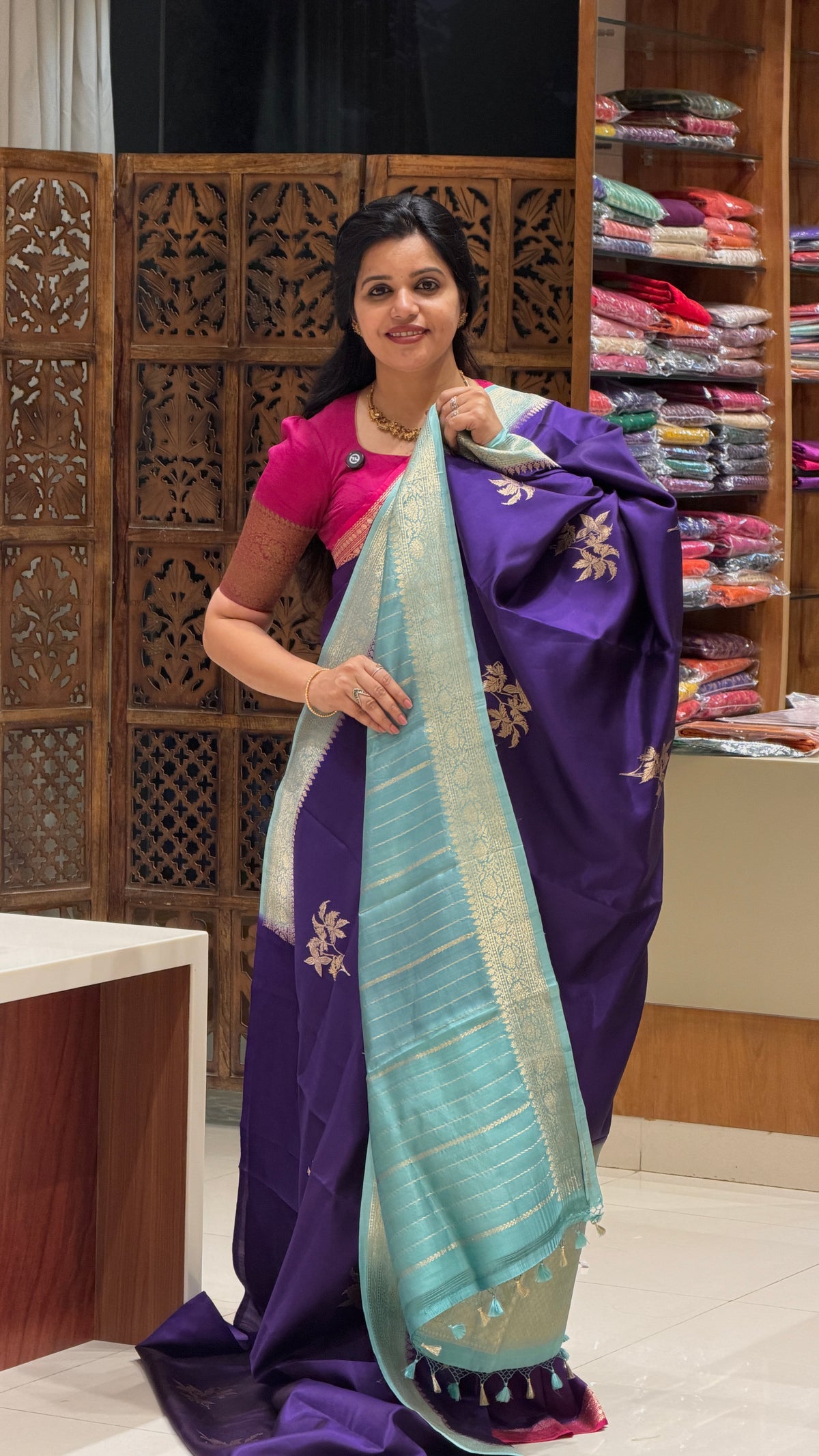 PURE BANARASI SOFT SILK PSGM454-PURPLE WITH SEABLUE