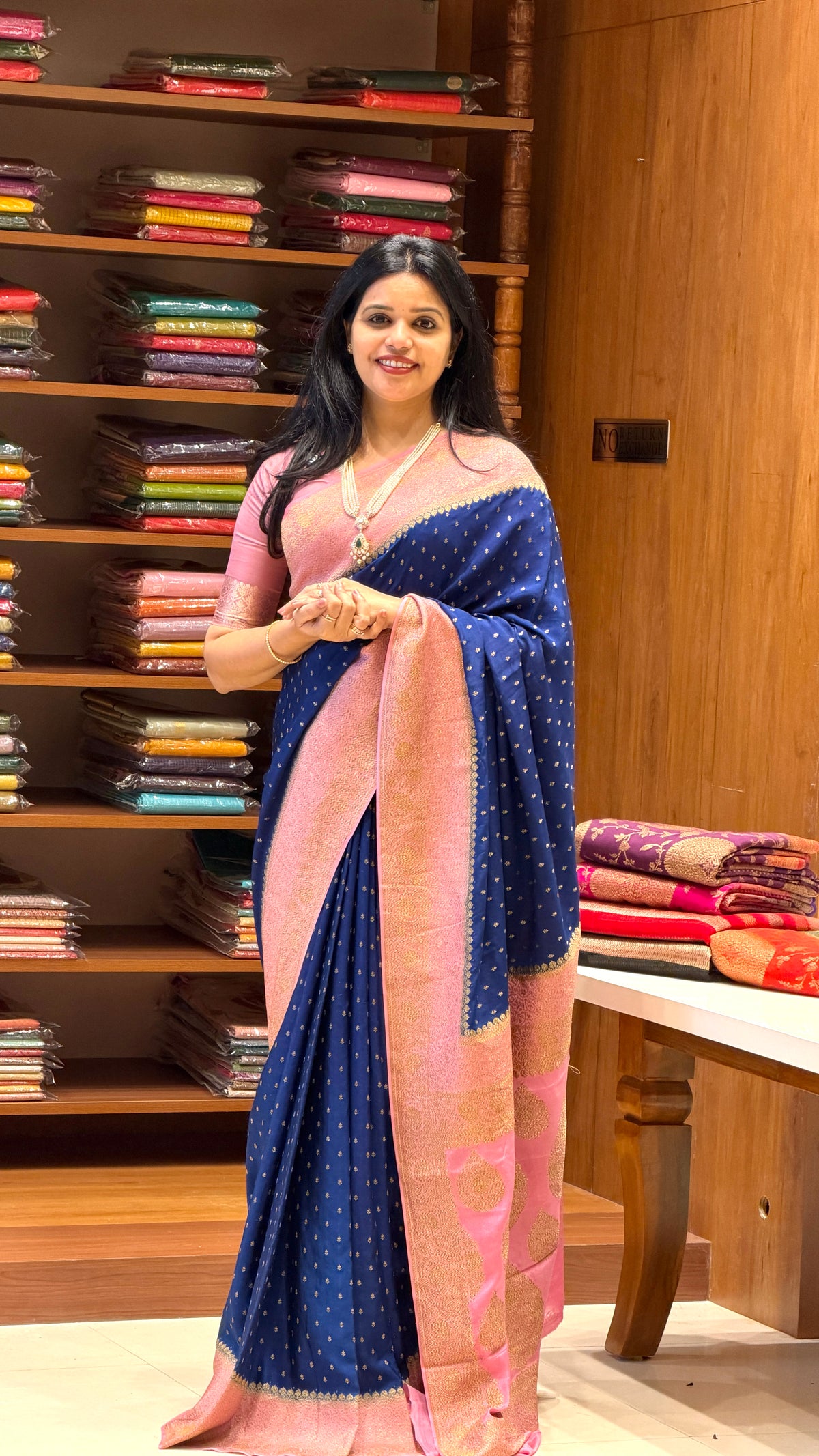 PURE BANARASI CREPE SAREE PSM57-SAPHIREBLUE WITH ONIONPINK
