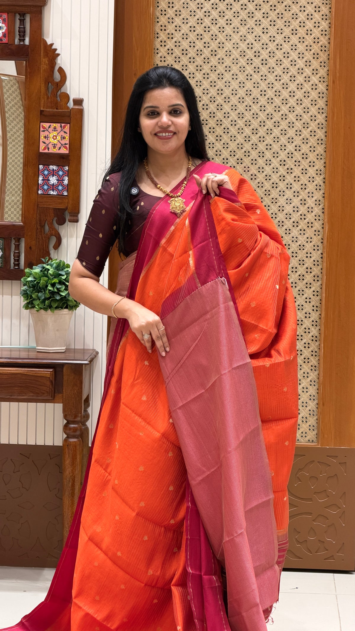 TUSSER SILK SAREE  SUV5859-ORANGE