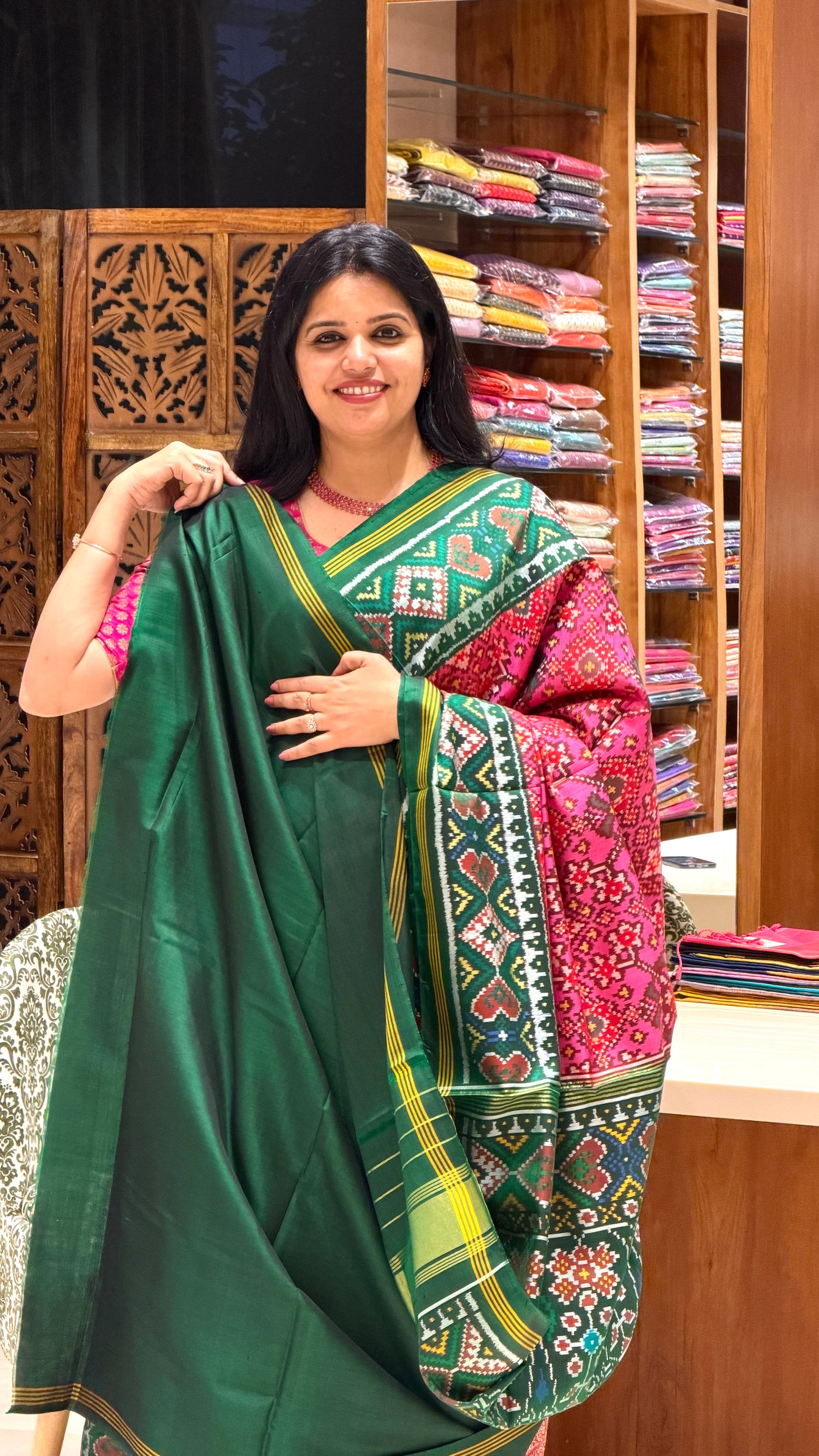 PURE PATOLA SILK SAREE PSK23-BOTTLEGREEN