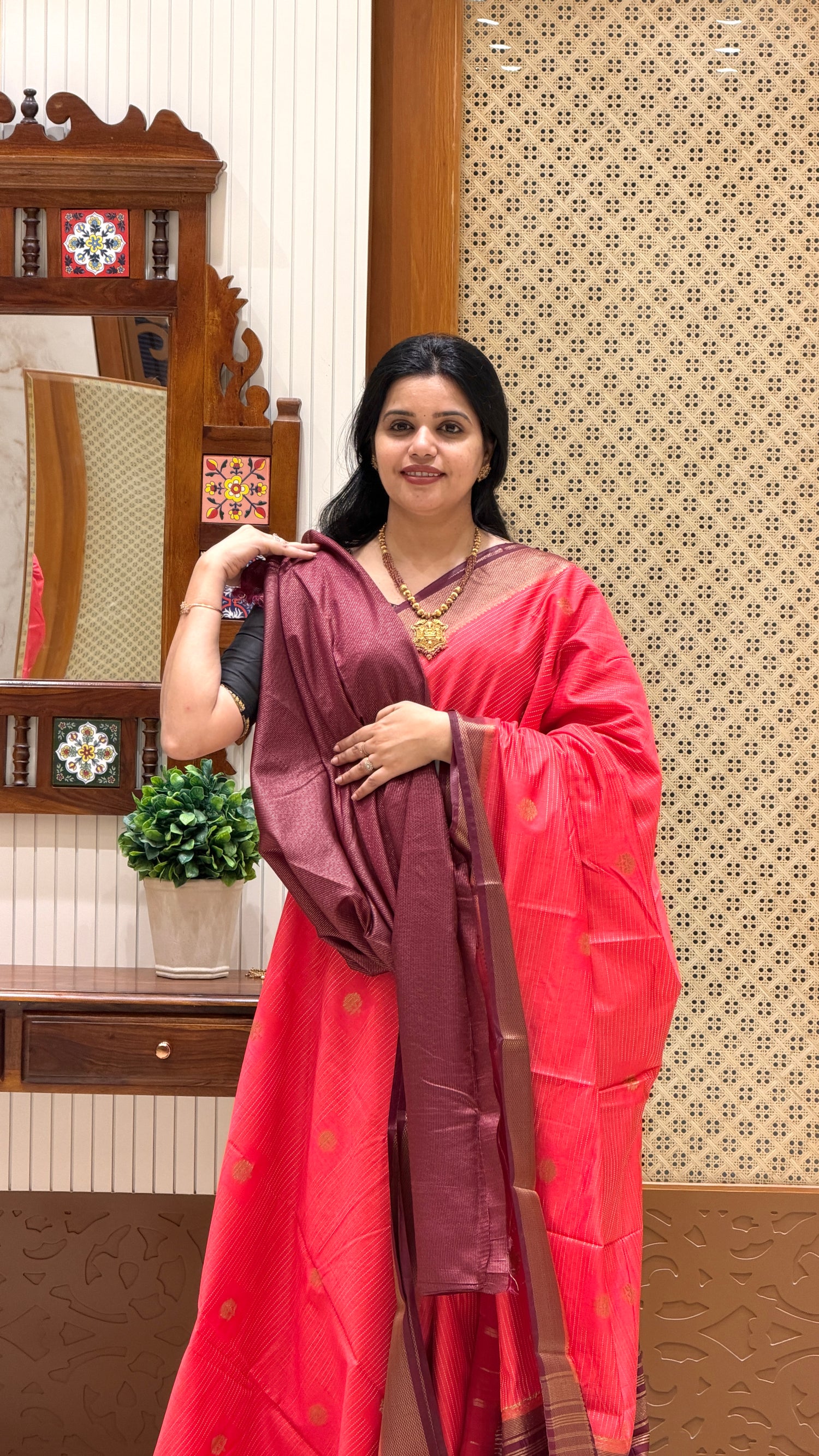 SEMI SILK SAREE SUV5314-PINK WITH WINE