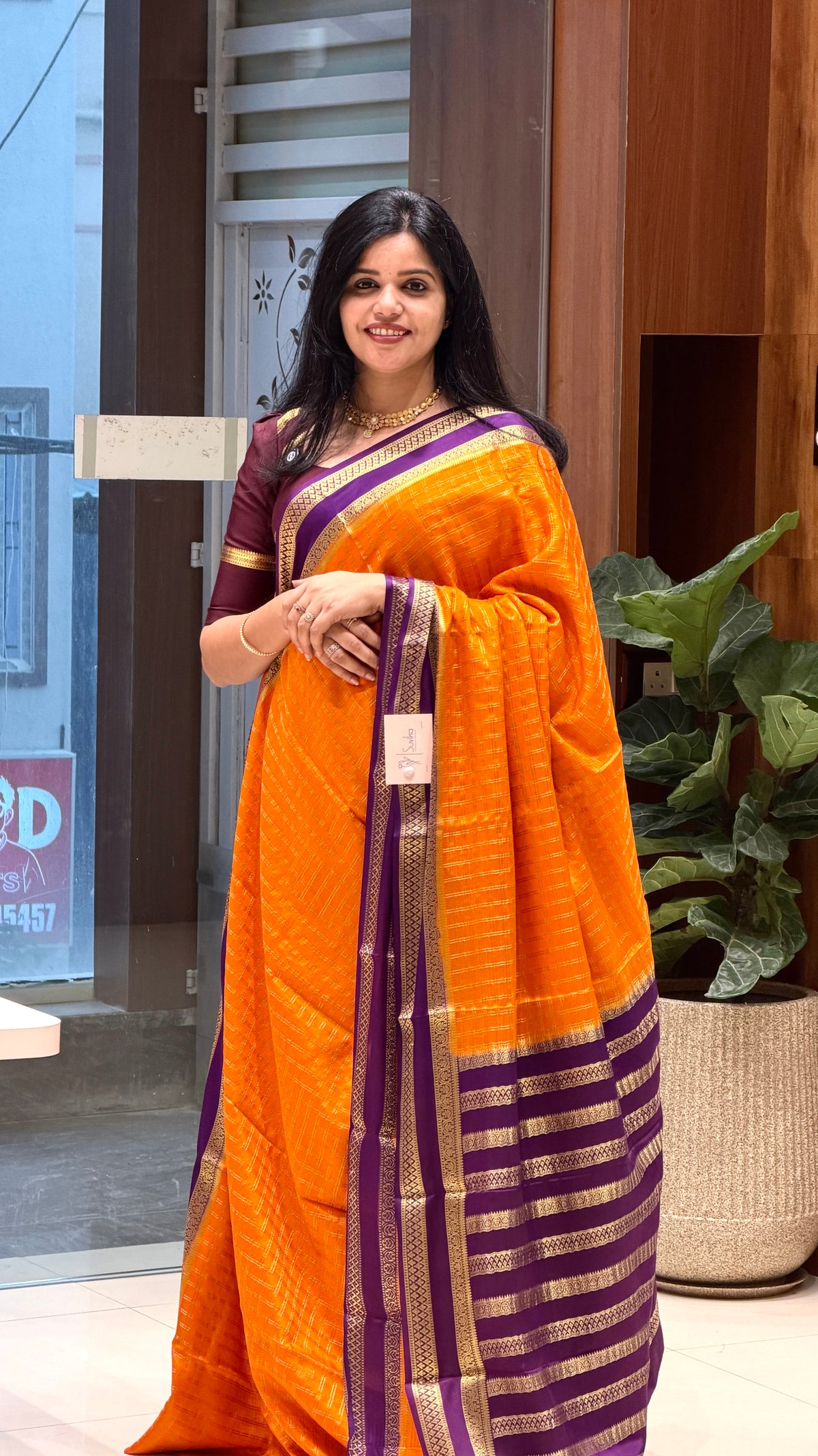 PURE MYSORE CREPE PSUV254-ORANGE WITH PURPLE