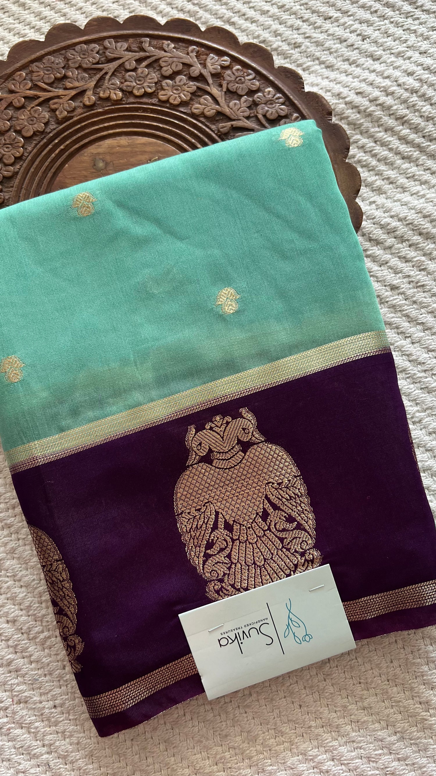 MUNGA TUSSER SILK SAREE SUV4797-SEAGREEN WITH PURPLE