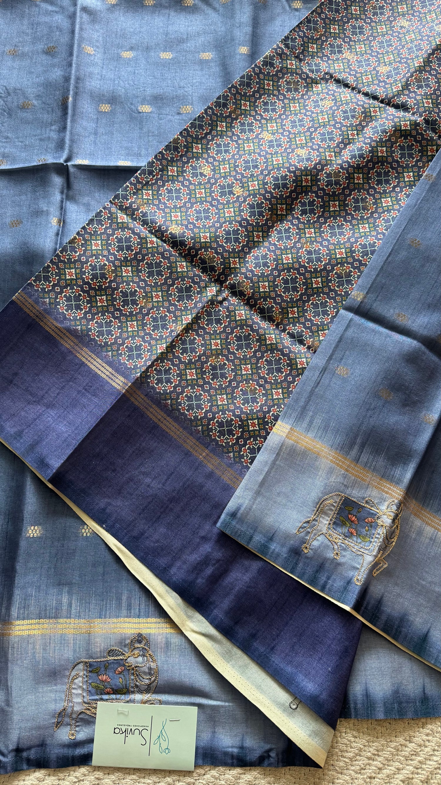 TUSSER SILK SAREE SUV5576-BLUE