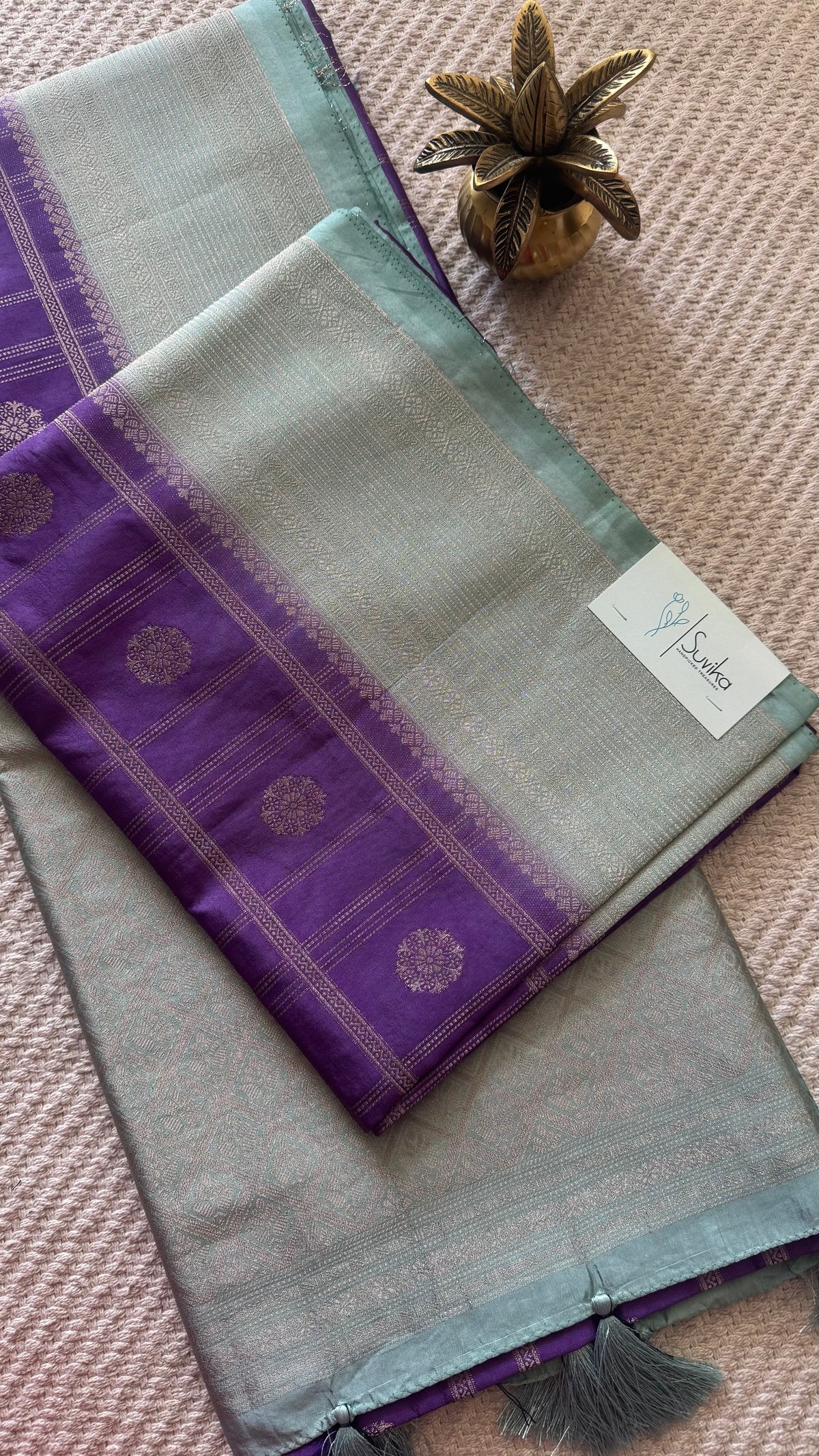 Crepe tusser silk saree SUV5893-PURPLE WITH SEABLUE