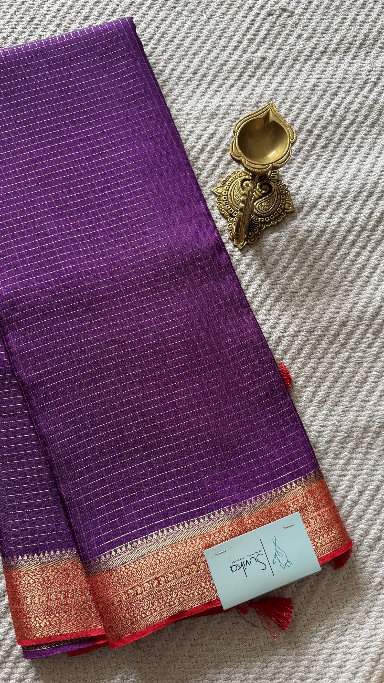 CREPE SILK SAREE SUV5477-PURPLE WITH RED