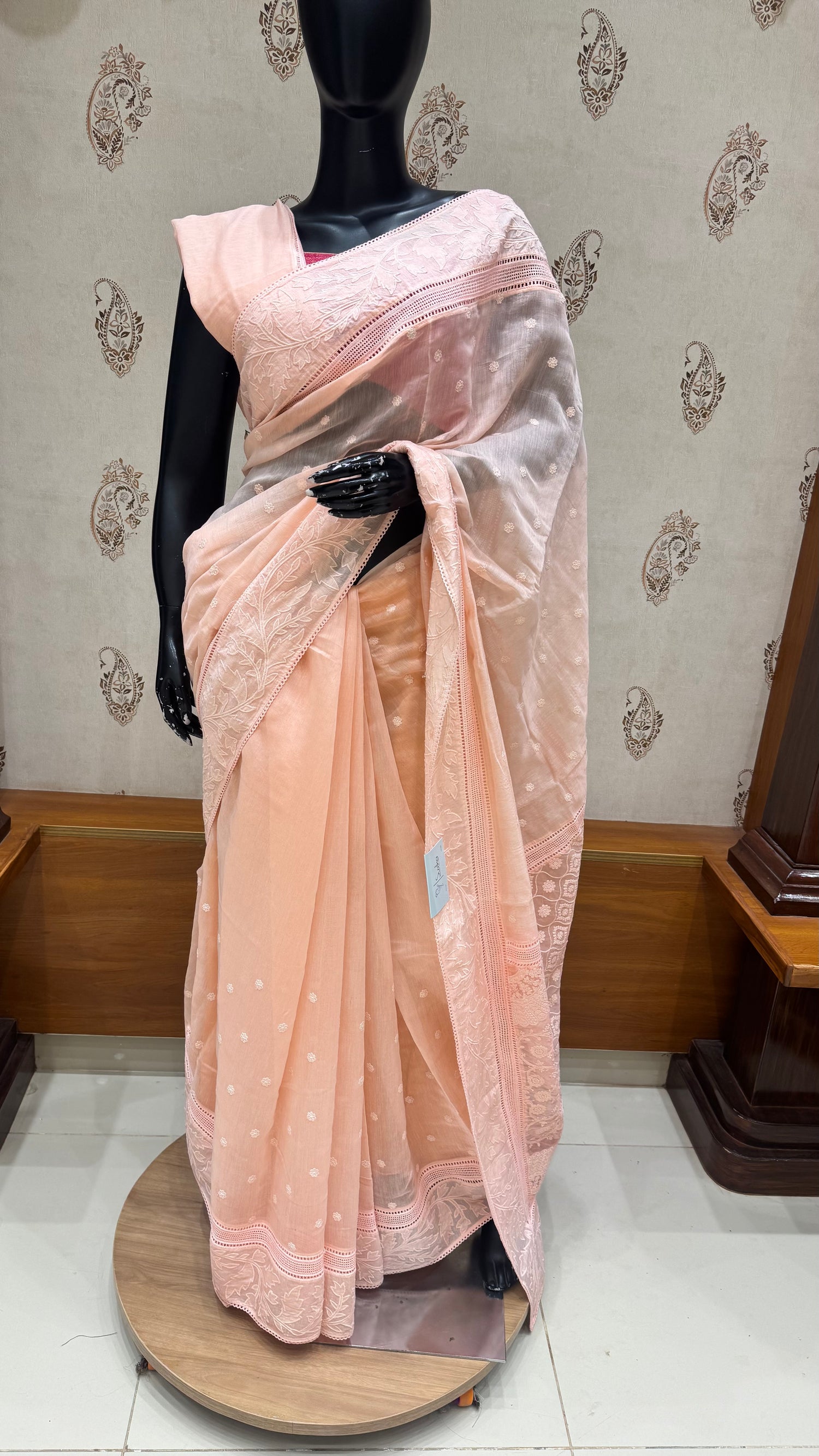 PURE MUL CHANDERI SAREE SUV5351-PEACH