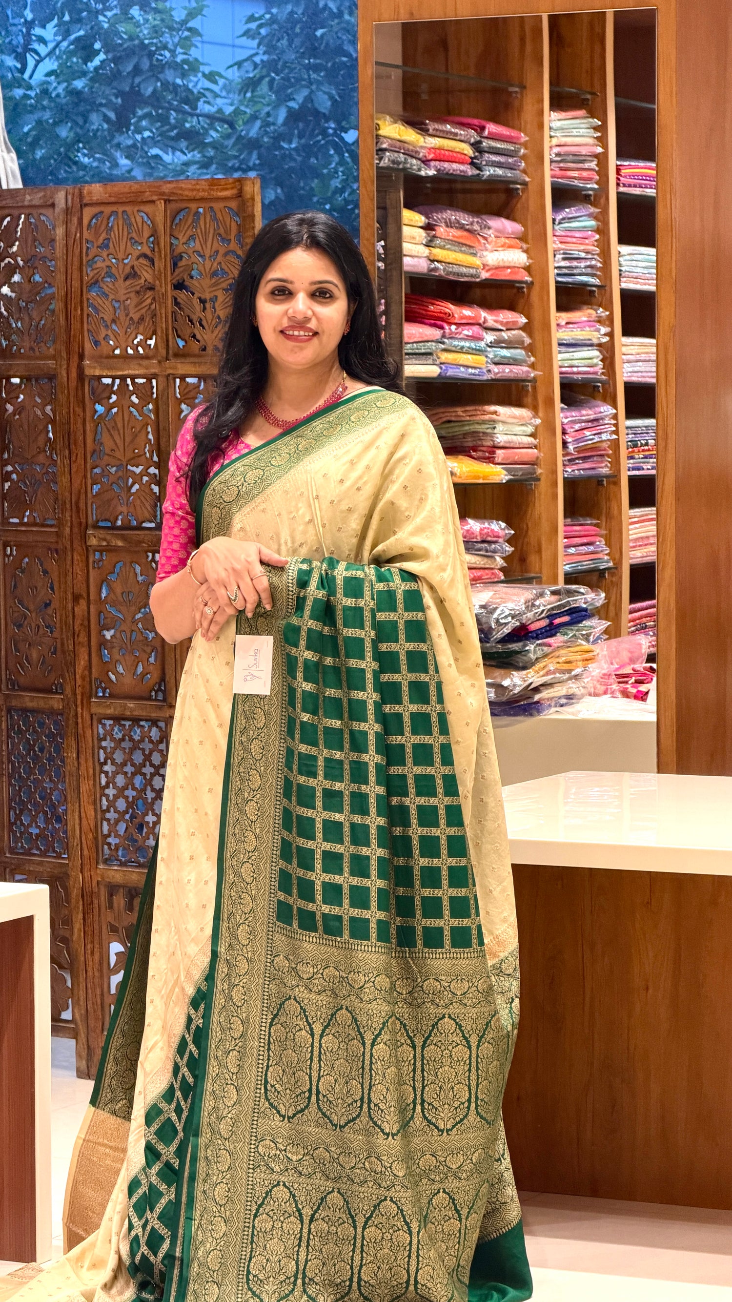 PURE BANARASI CREPE PSJV313-BOTTLEGREEN