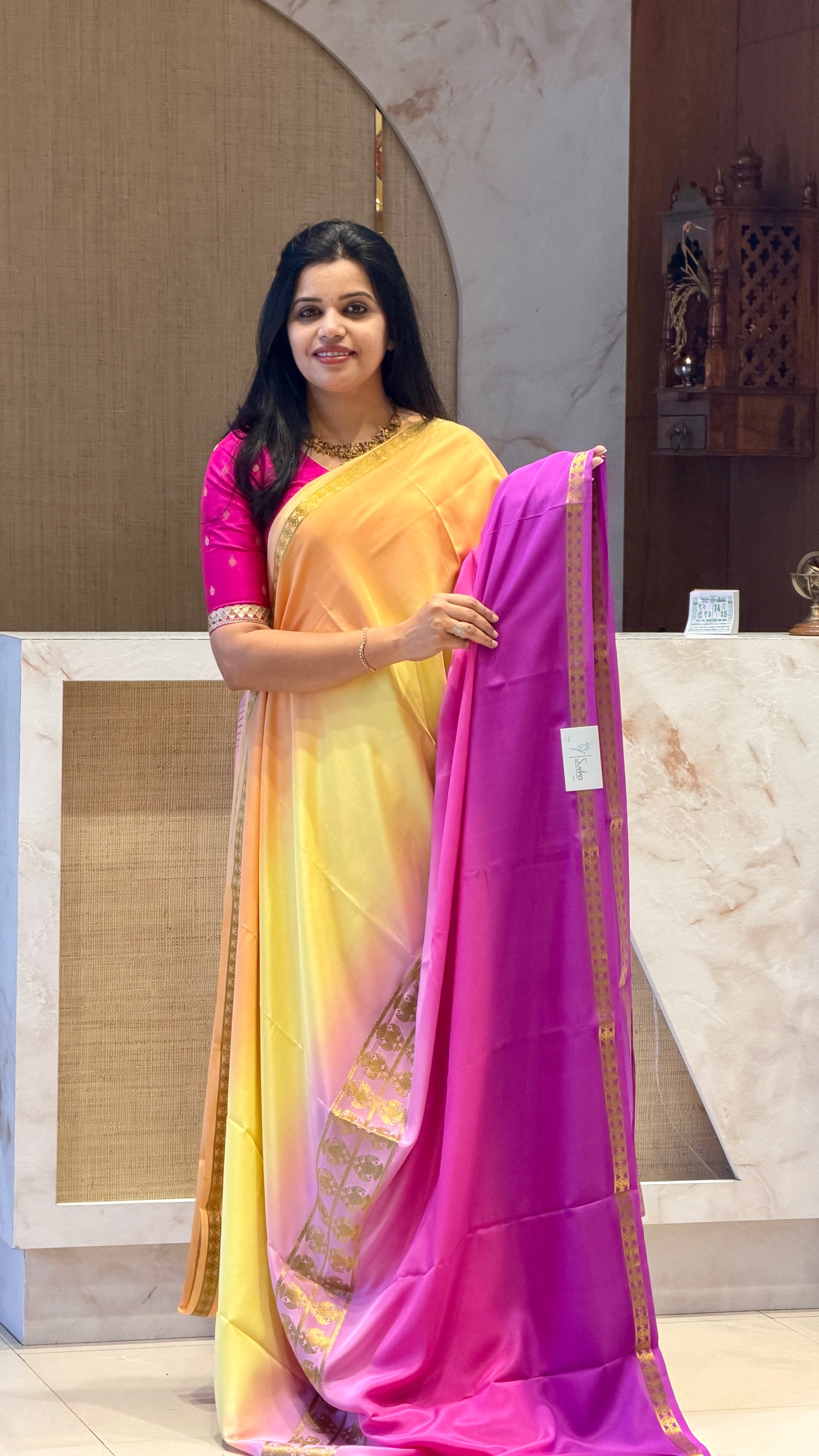 PSUV275-YELLOW WITH MAGENTA PURE MYSORE SILK SAREE