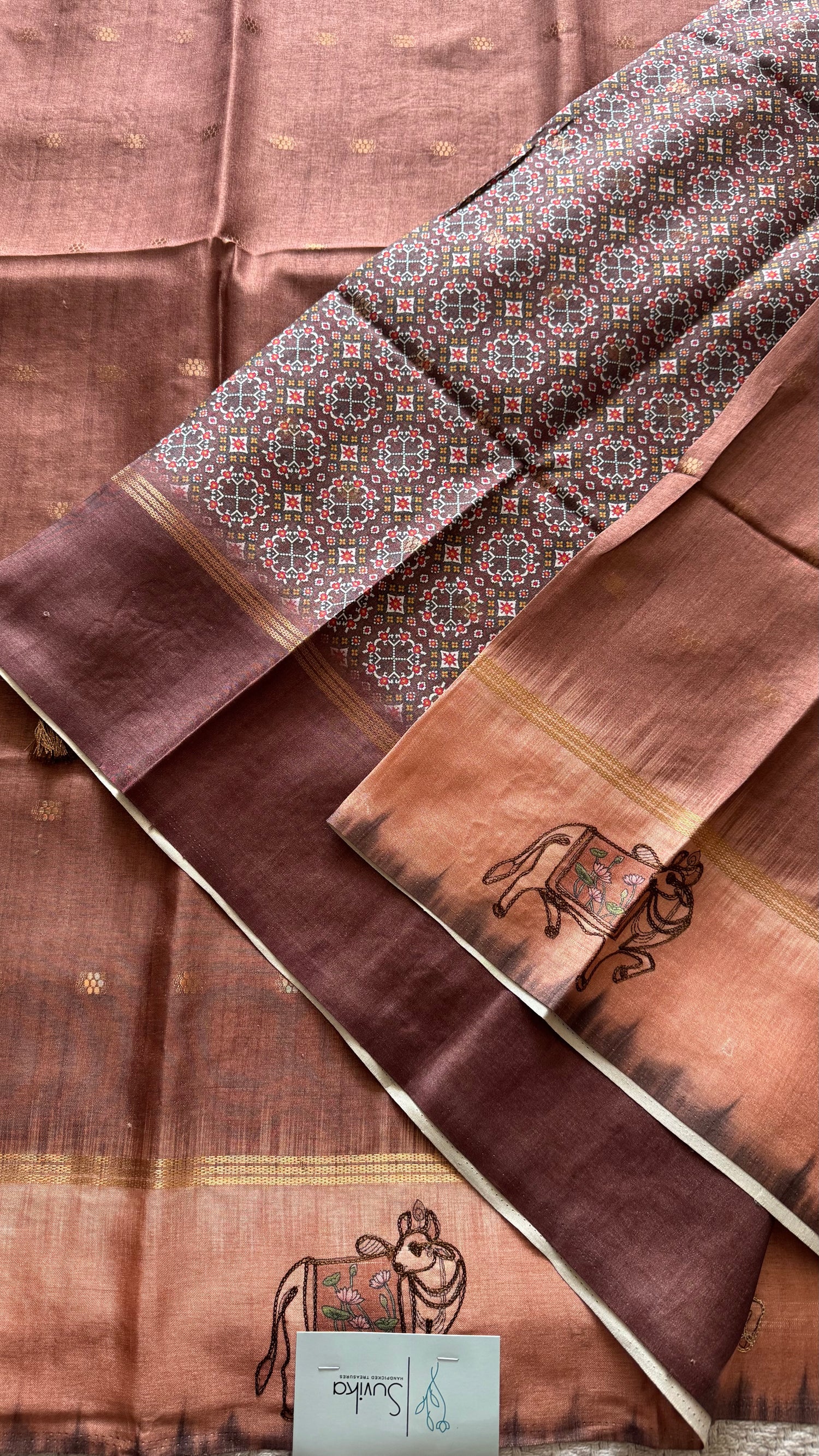 TUSSER SILK SAREE SUV5576-BROWN
