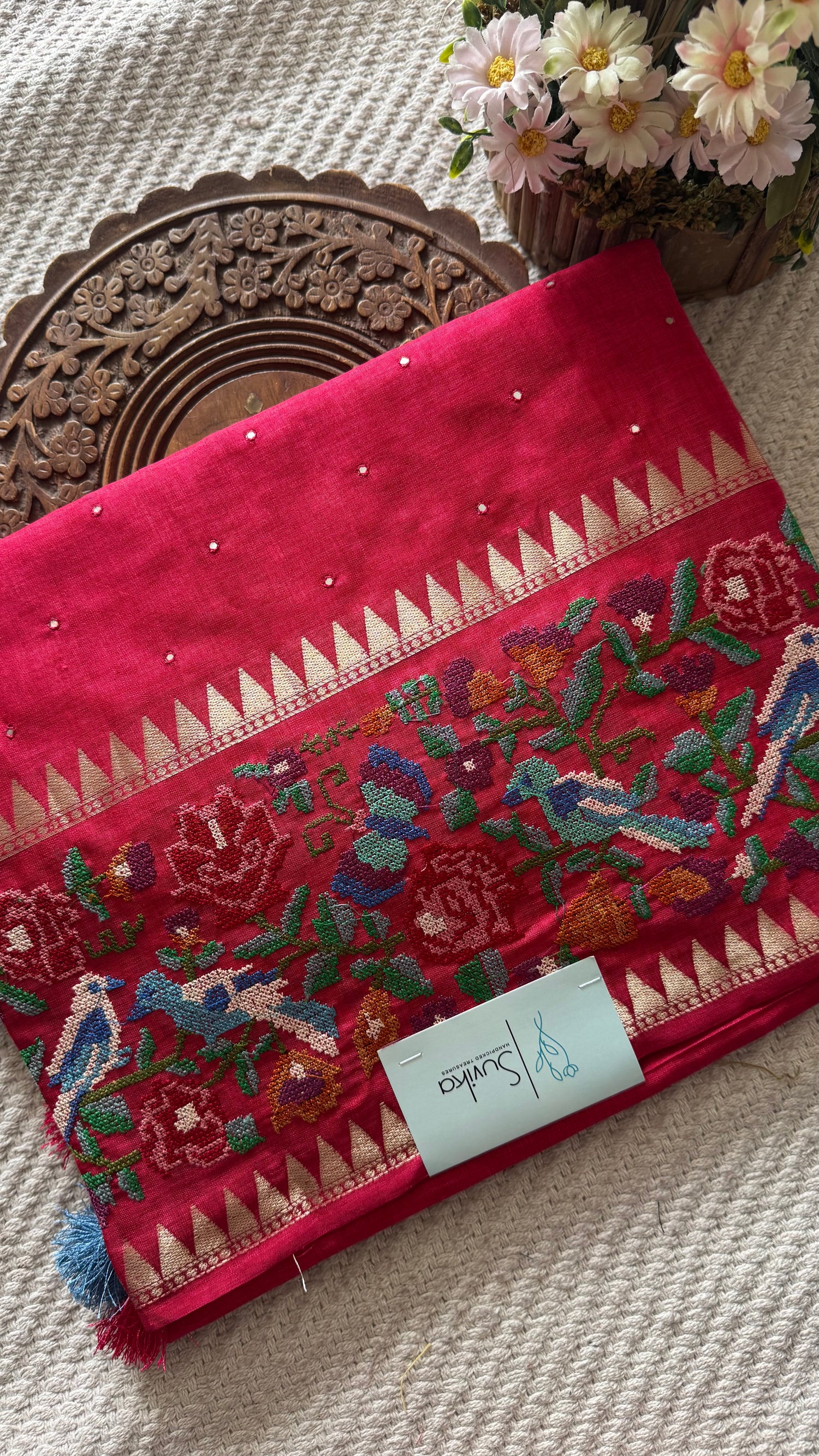 TUSSER CREPE SAREE SUV5420-PINK