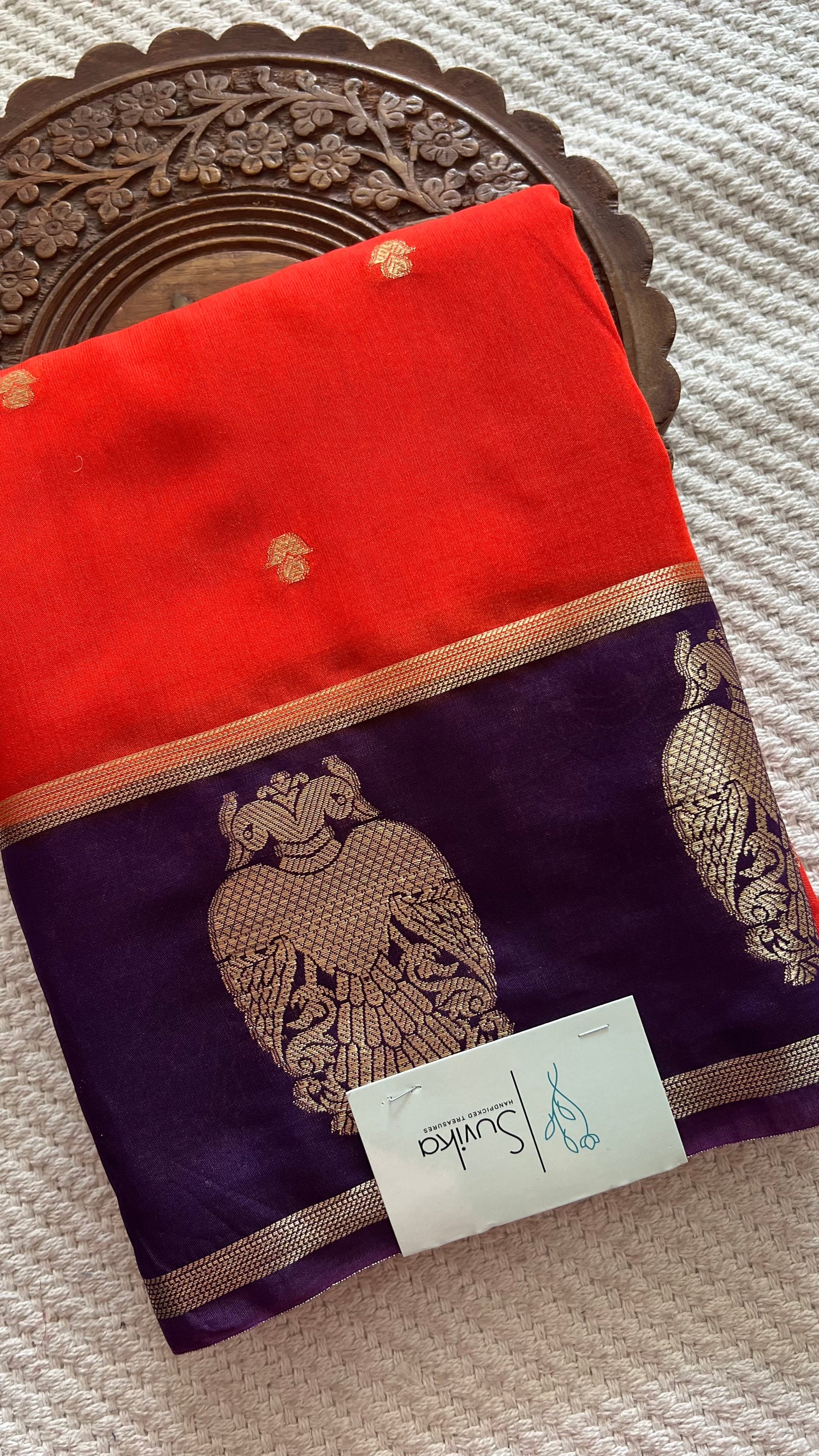 MUNGA TUSSER SILK SAREE SUV4797-ORANGE WITH PURPLE