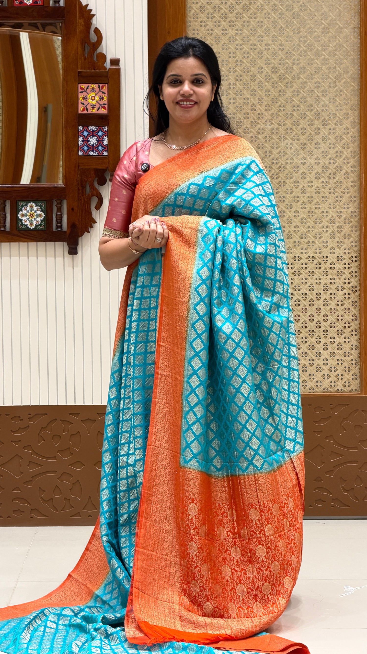 SUV4372-BLUE WITH ORANGE Banarasi Georgette