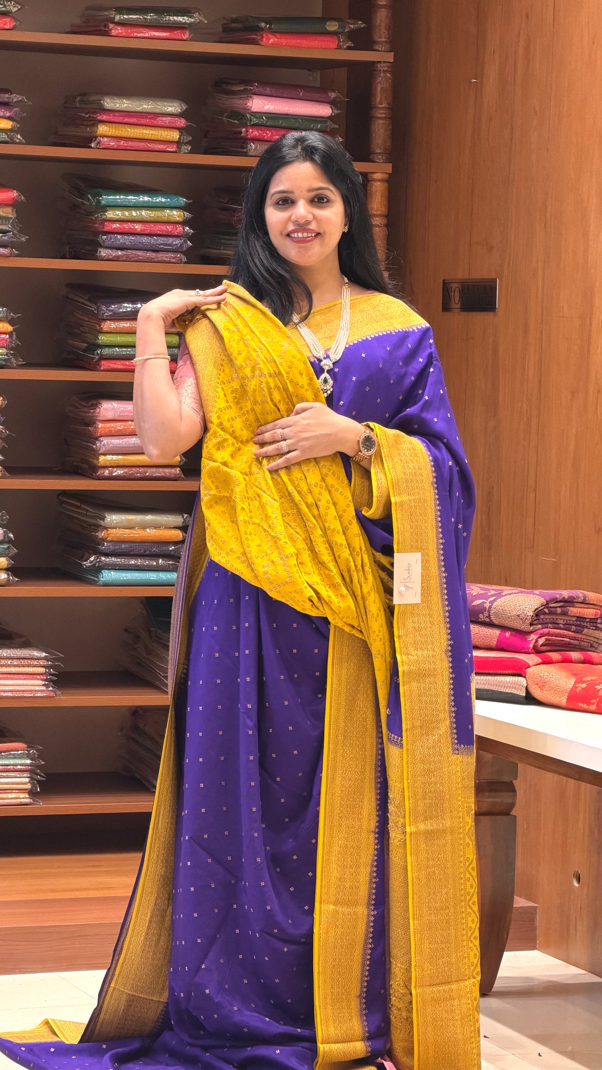 PURE CREPE SILK SAREE PSM58-BLUE WITH YELLOW