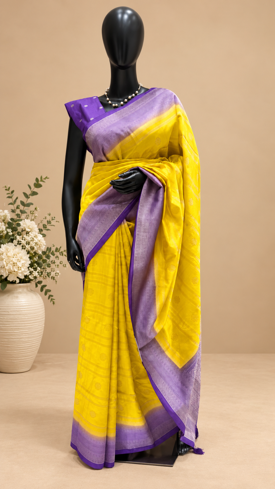 Crepe tusser silk saree SUV5893-MUSTARD WITH PURPLE