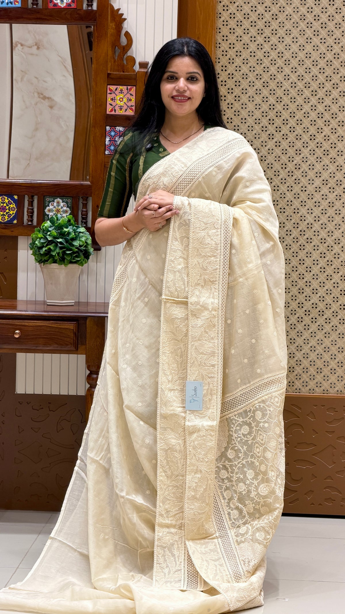 PURE MUL CHANDERI SAREE SUV5351-BEIGE