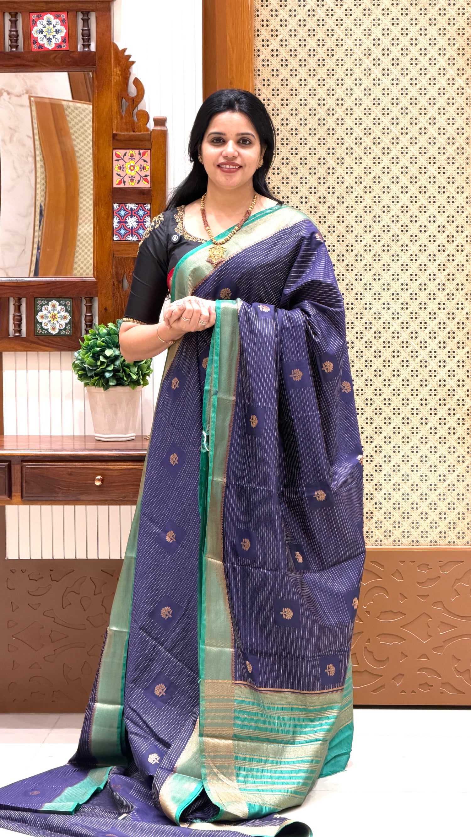SEMI SILK SAREE SUV5314-BLUE WITH GREEN