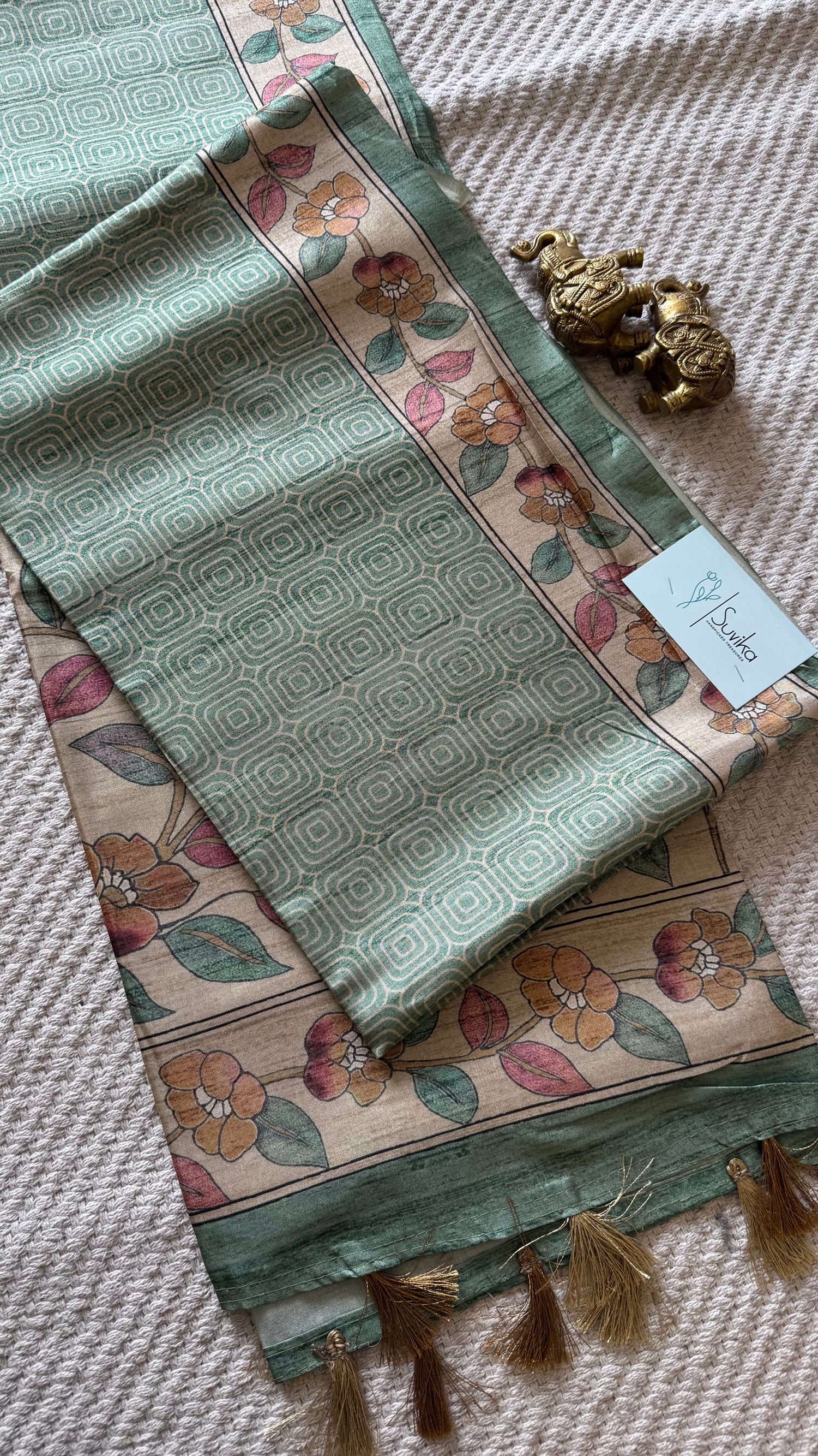 SEMI TUSSER SAREE SUV5251-GREEN