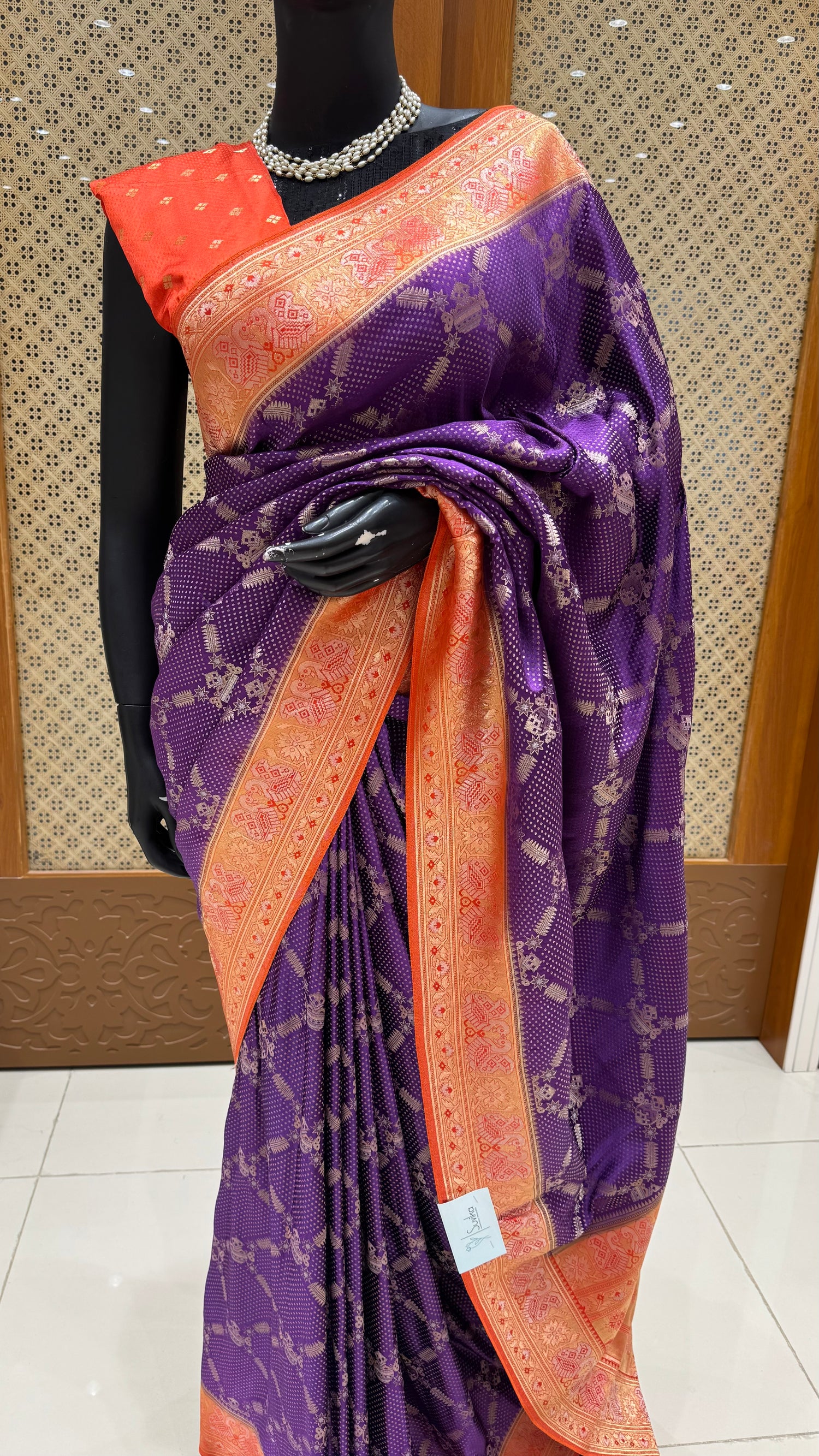 SATIN CREPE SUV5631-PURPLE WITH ORANGE