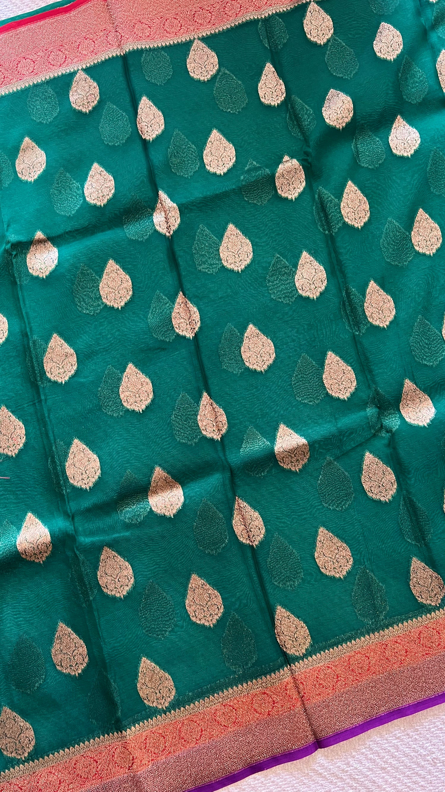 PSUV102-BOTTLE GREEN WITH WINE PURE KORA SILK SAREE
