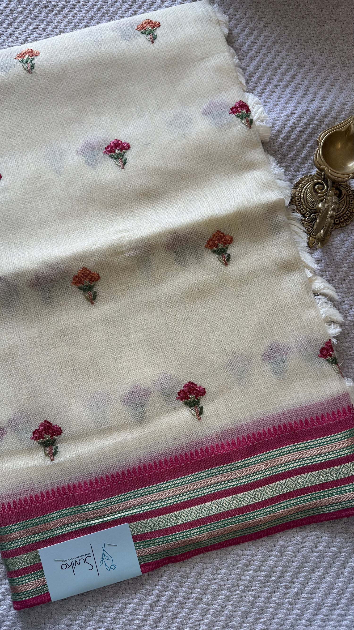 KOTA SILK SAREE SUV5507-CREAM WITH RED