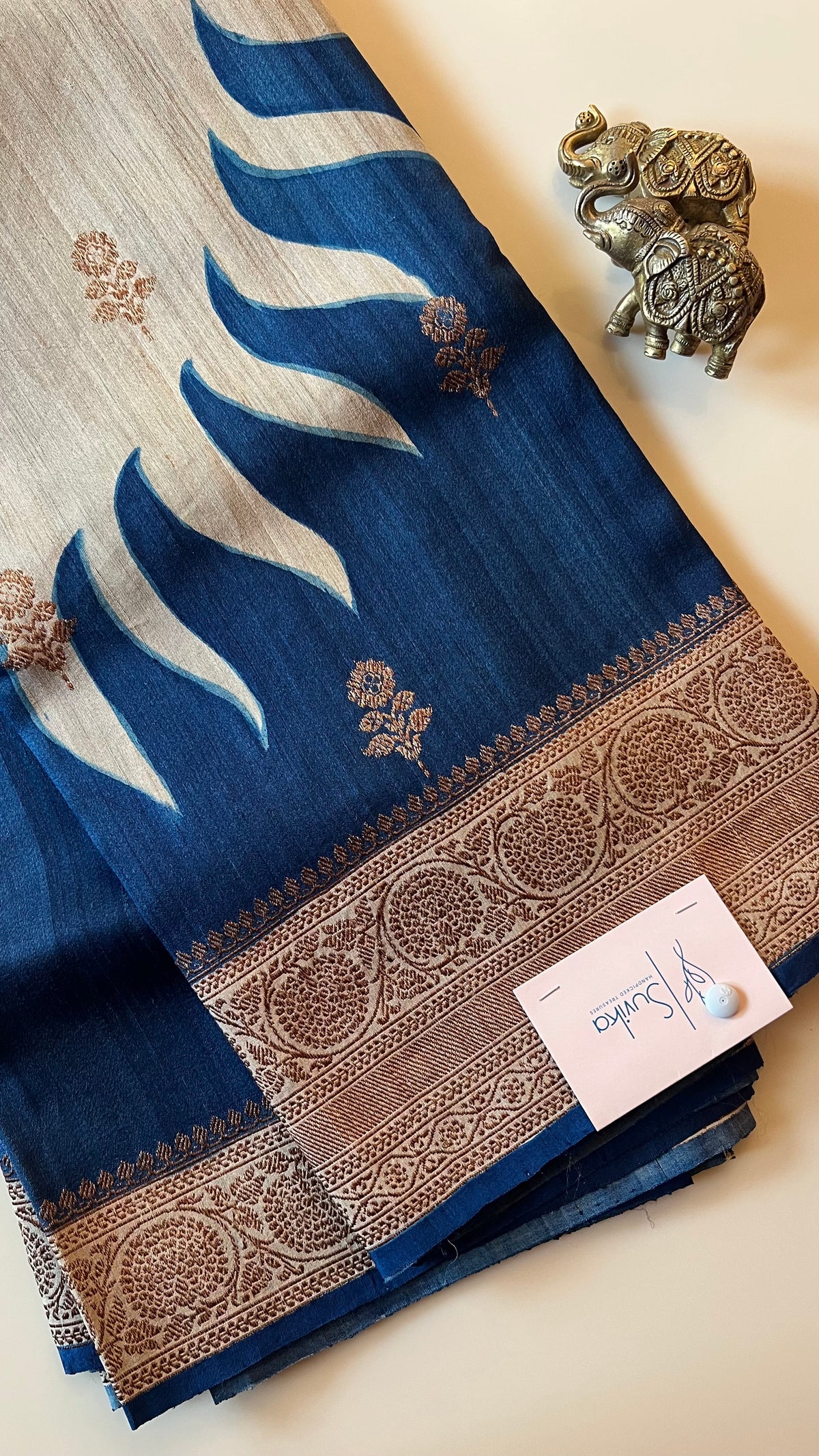 PURE TUSSER SILK SAREE PSJV345-BLUE