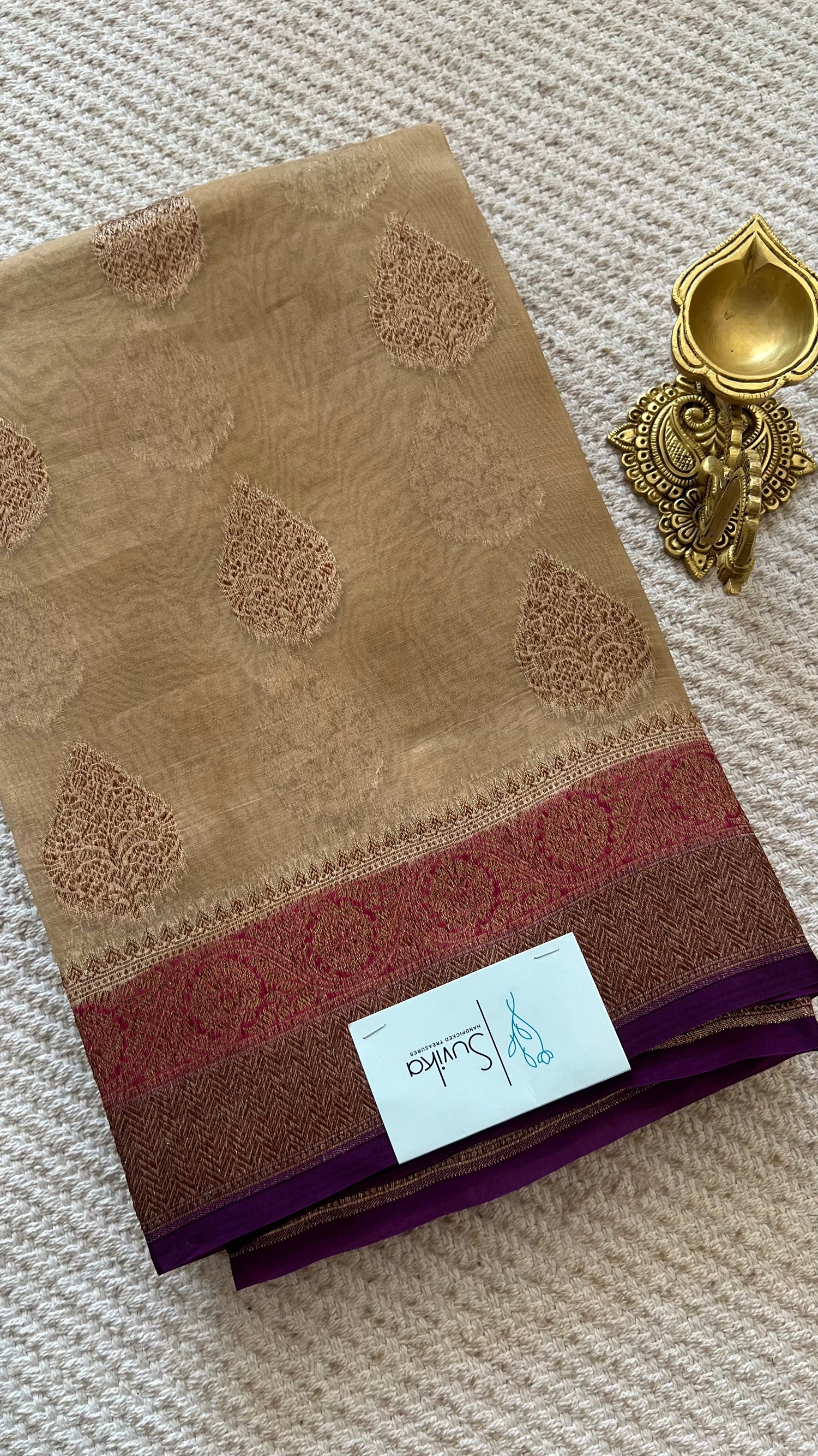 PSUV102-CHIKKU WITH WINE PURE KORA SILK SAREE