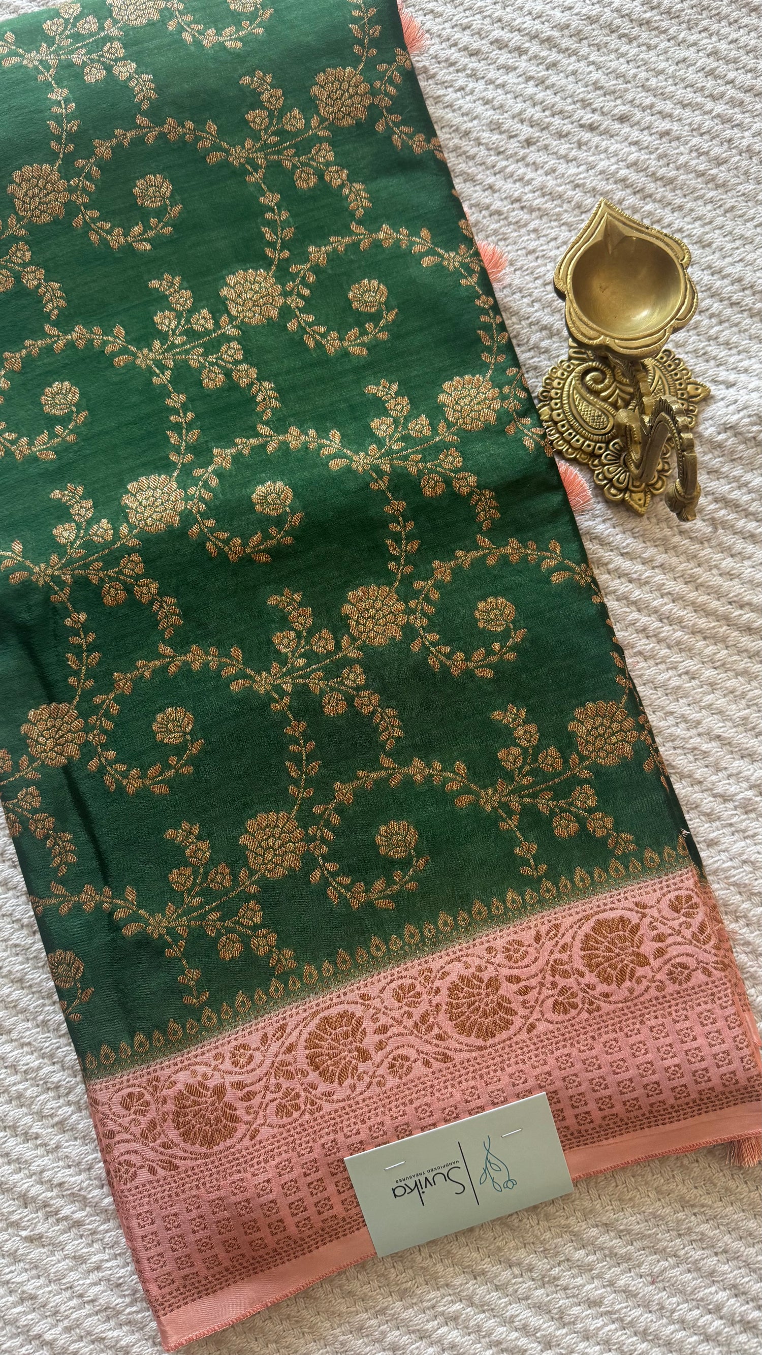 BANARASI CREPE SUV5785-BOTTLEGREEN WITH PEACH