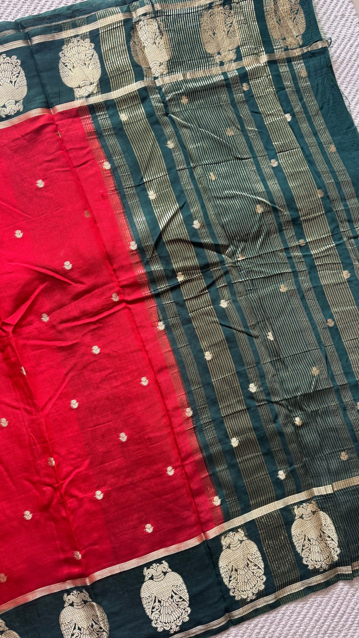 MUNGA TUSSER SILK SUV4797-RED WITH BOTTLEGREEN
