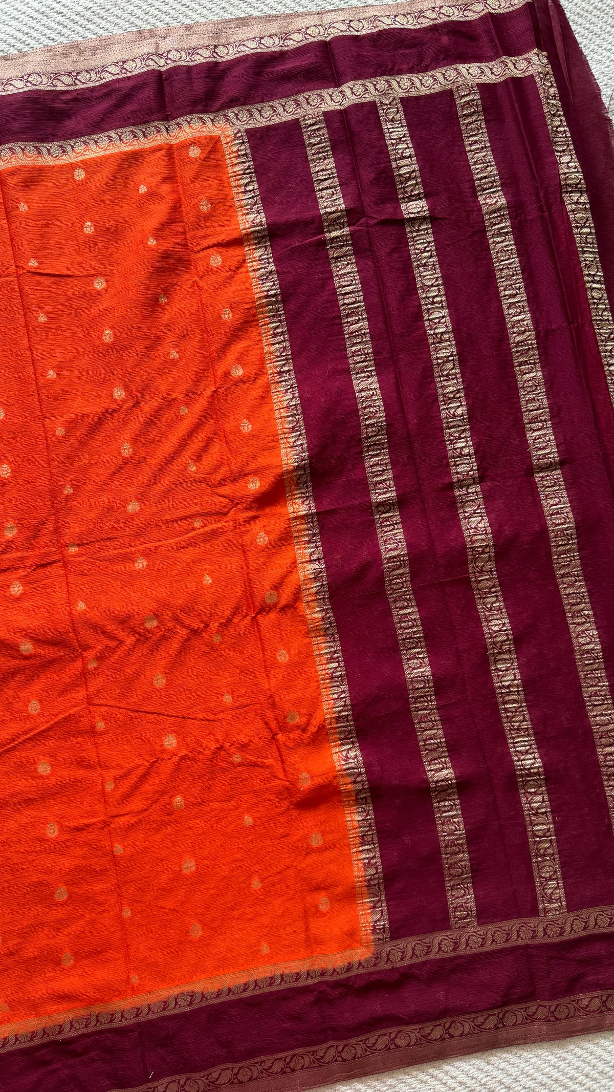 CREPE SILK SUV5740-ORANGE WITH COFFEEBROWN