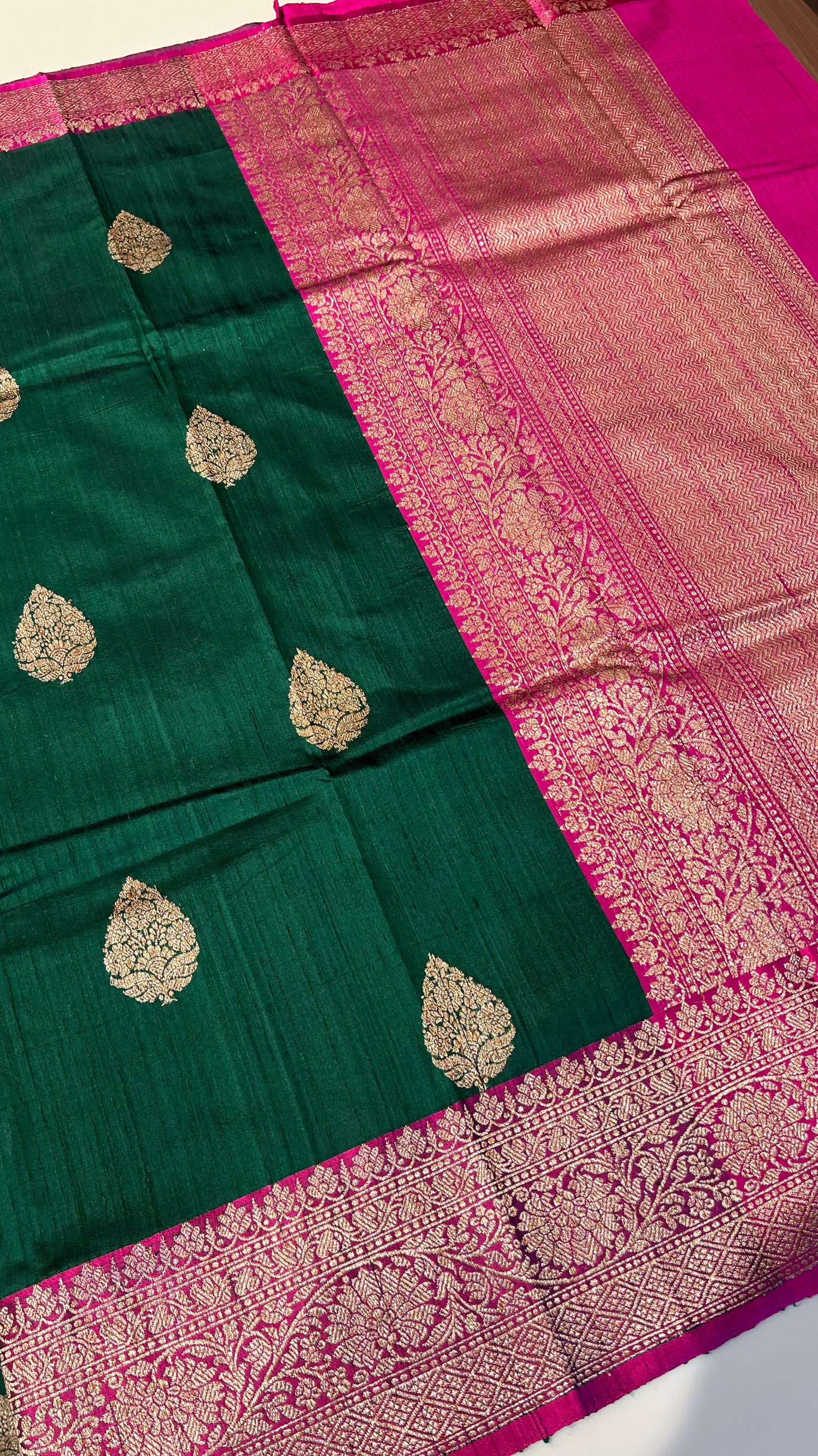 PURE DUPION SILK SAREE PSBS193-BOTTLEGREEN