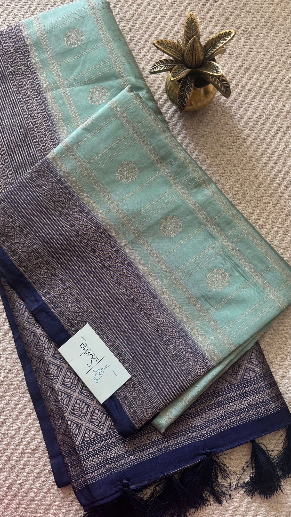 Crepe tusser silk saree SUV5893-SEABLUE WITH BLUE