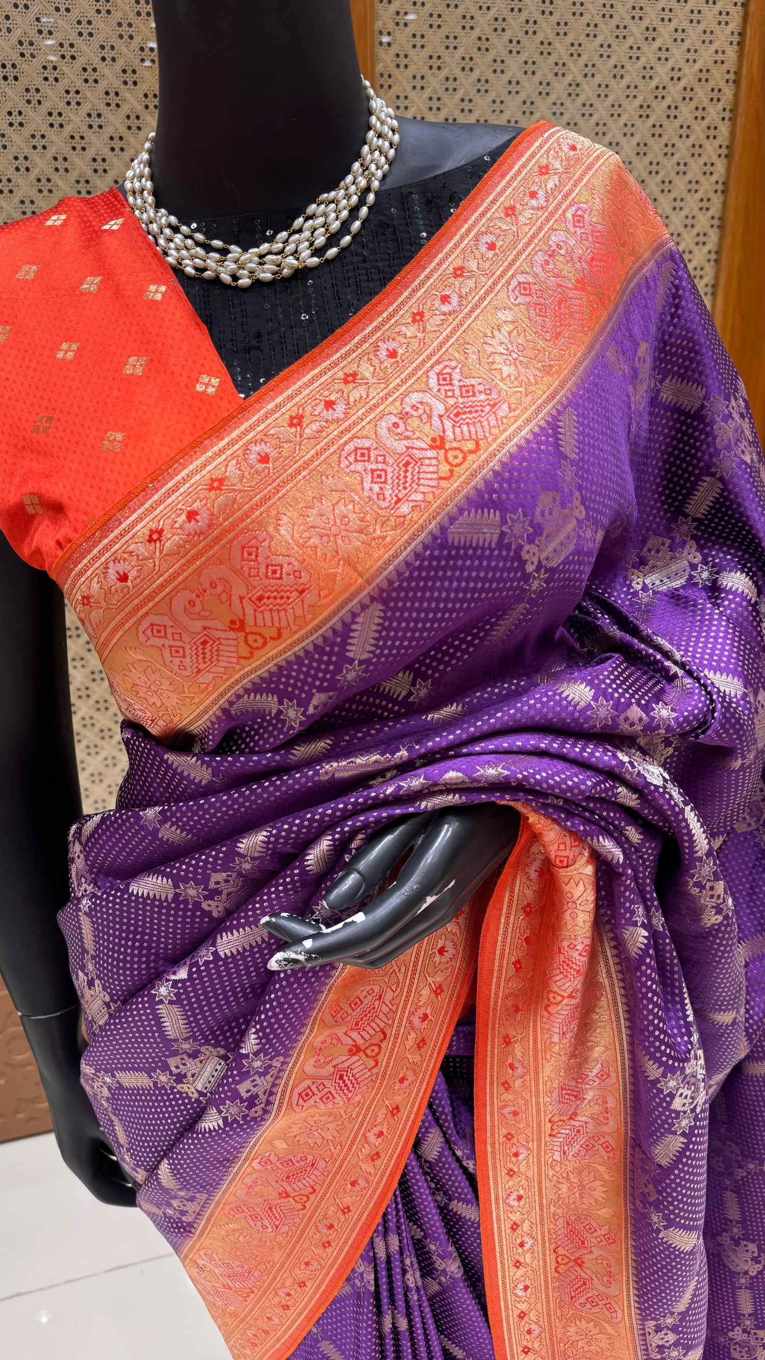 SATIN CREPE SUV5631-PURPLE WITH ORANGE