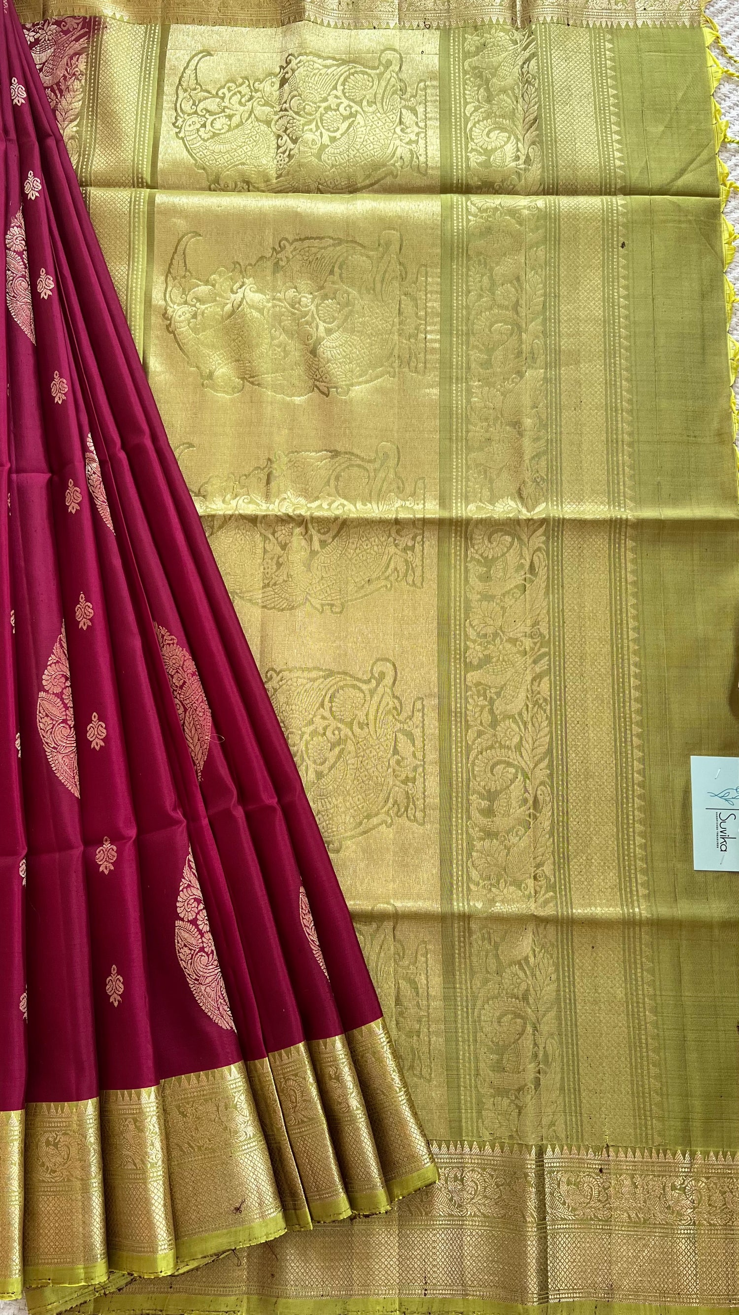 SUV3121 - MAROON WITH MINTGREEN PURE SOFT SILK SAREE