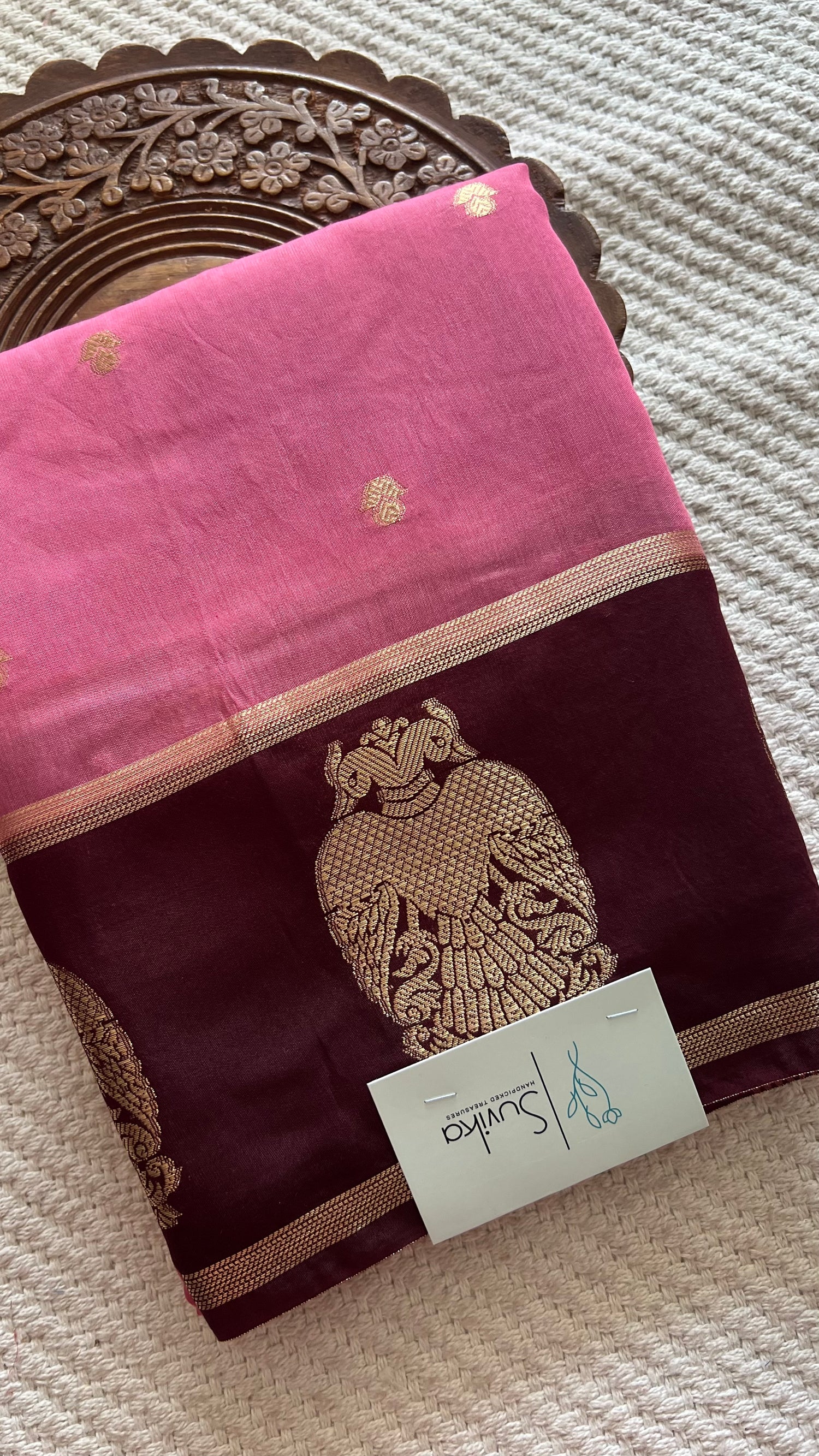 MUNGA TUSSER SILK SAREE SUV4797-ONIONPINK WITH WINE