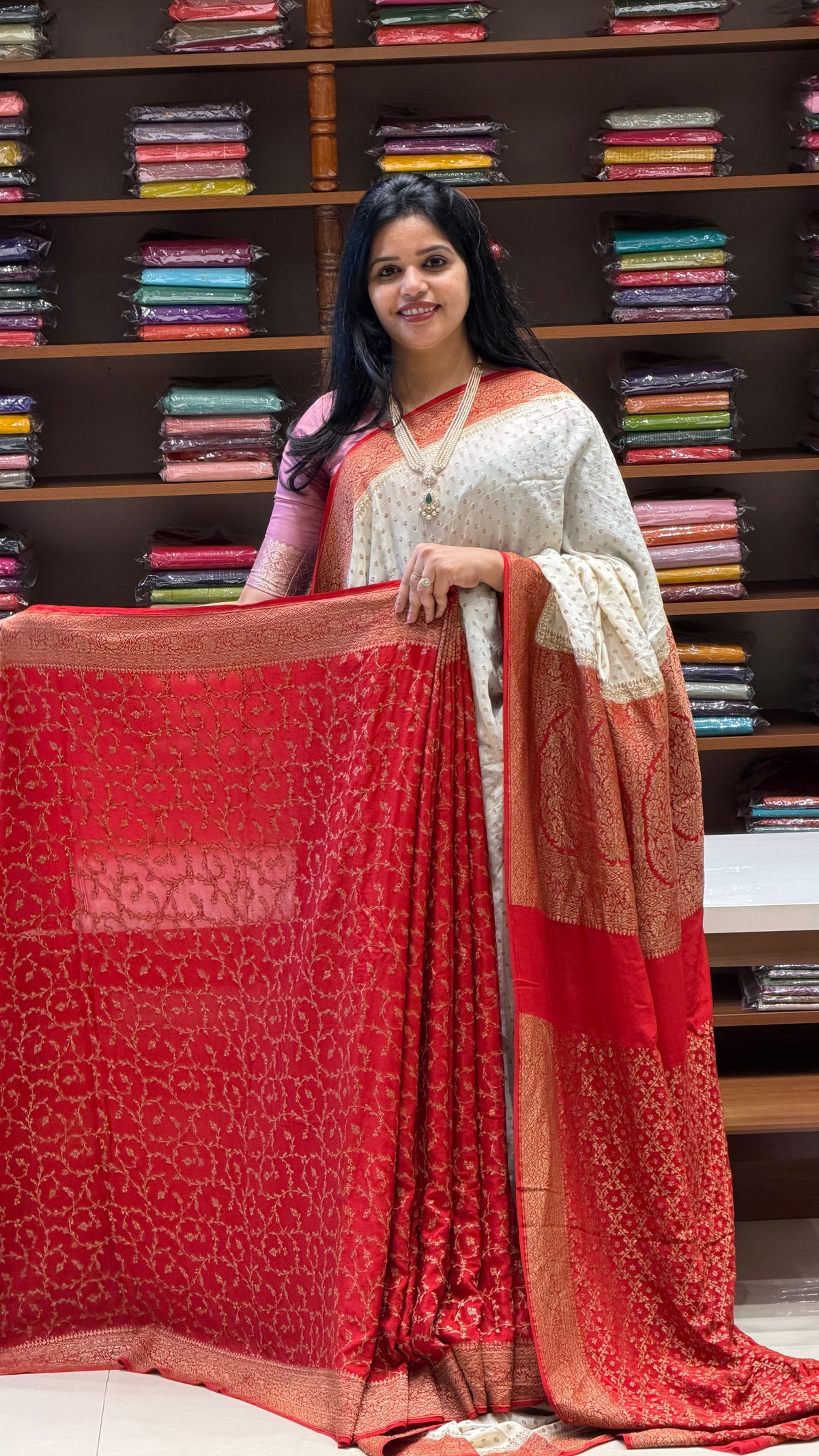 PURE BANARASI CREPE SAREE PSJV281-WHITE