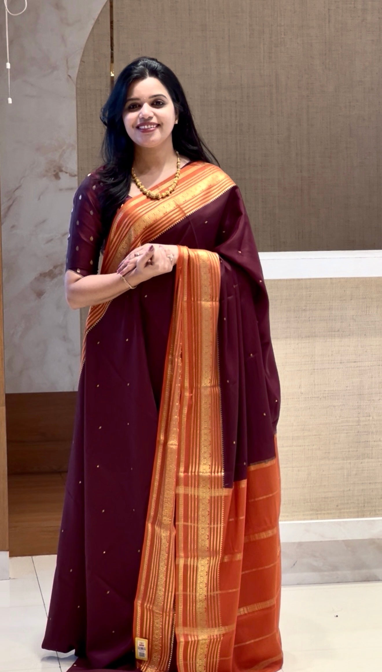 PSUV204-COFFEEBROWN WITH ORANGE PURE MYSORE SILK