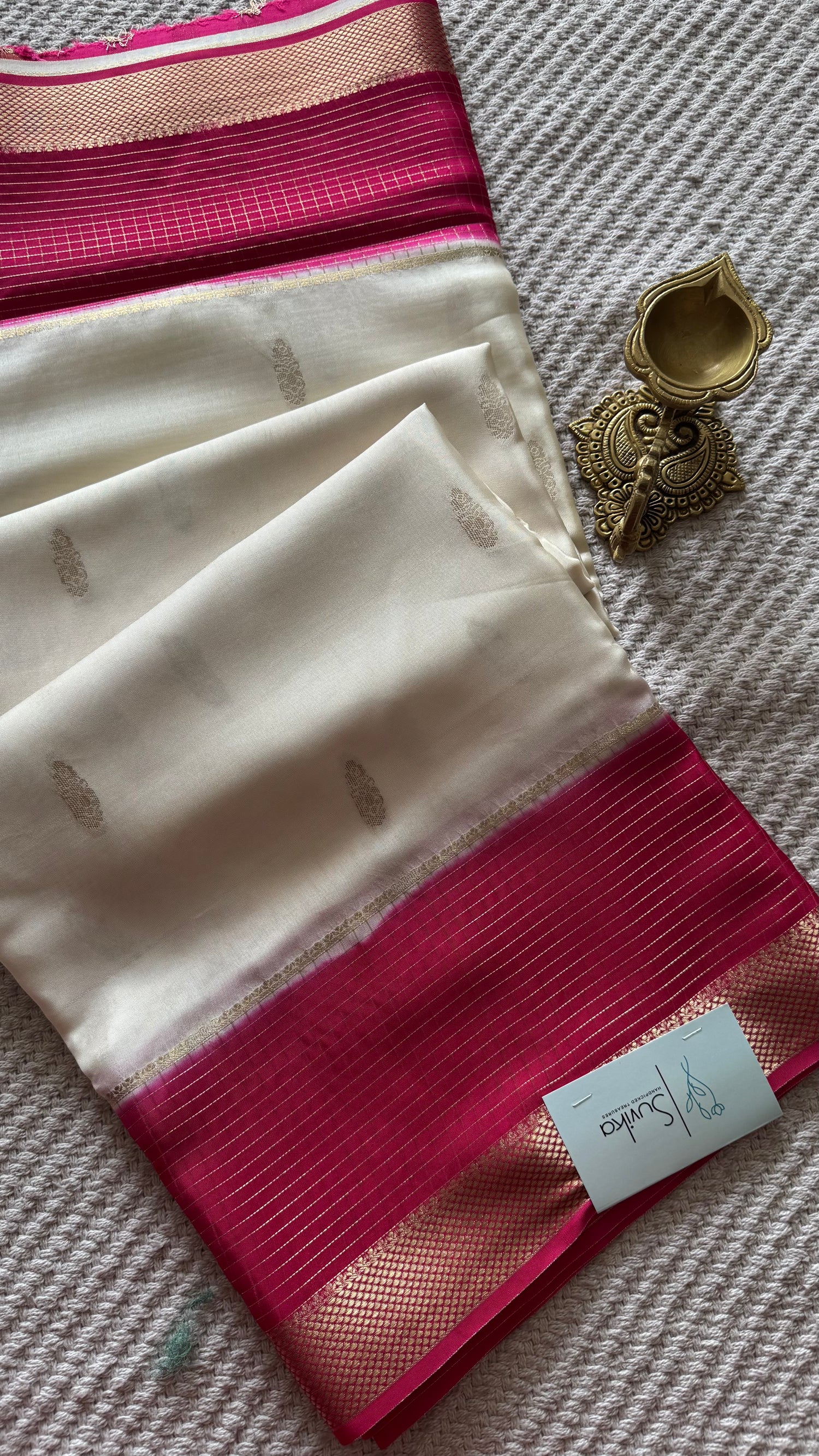 MYSORE CREPE SILK SAREE SUV5601-OFFWHITE WITH PINK