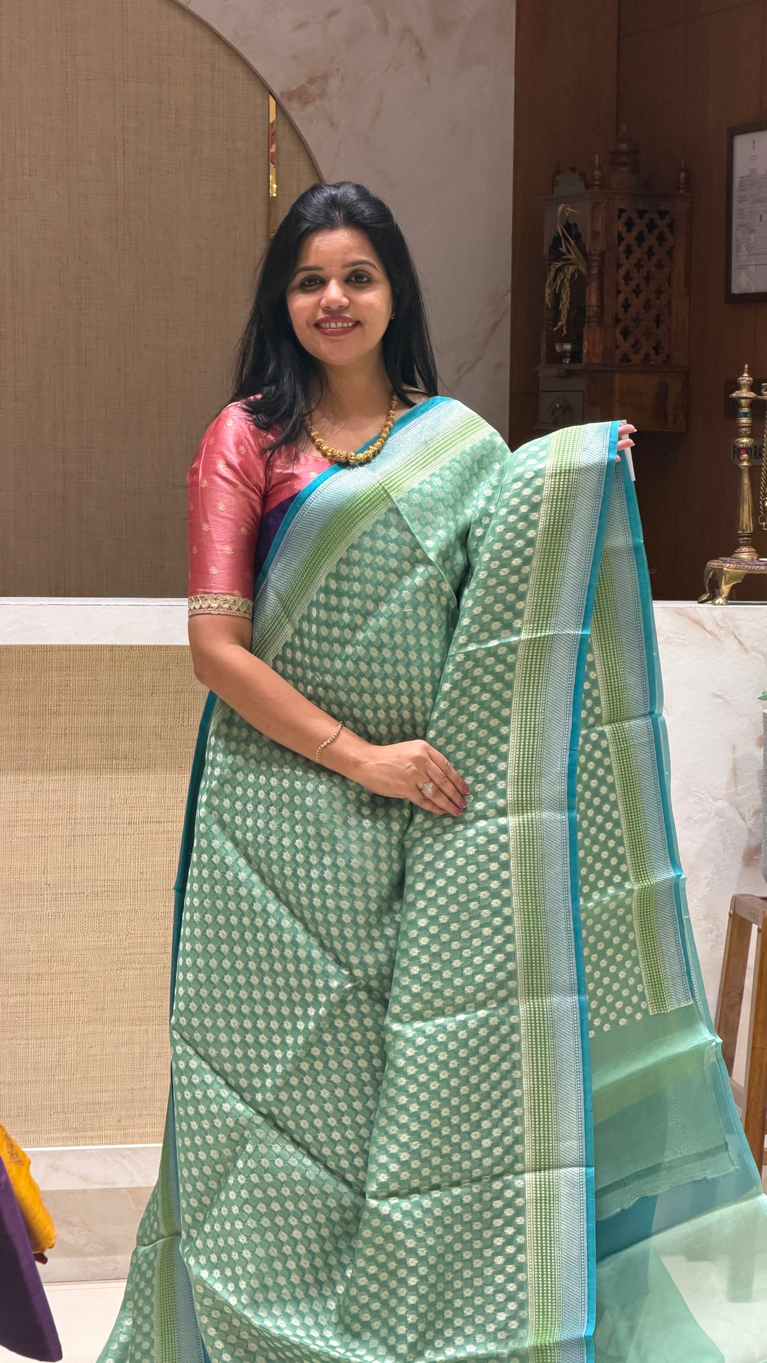 PSUV152 - SEA GREEN WITH BLUE PURE ORGANZA