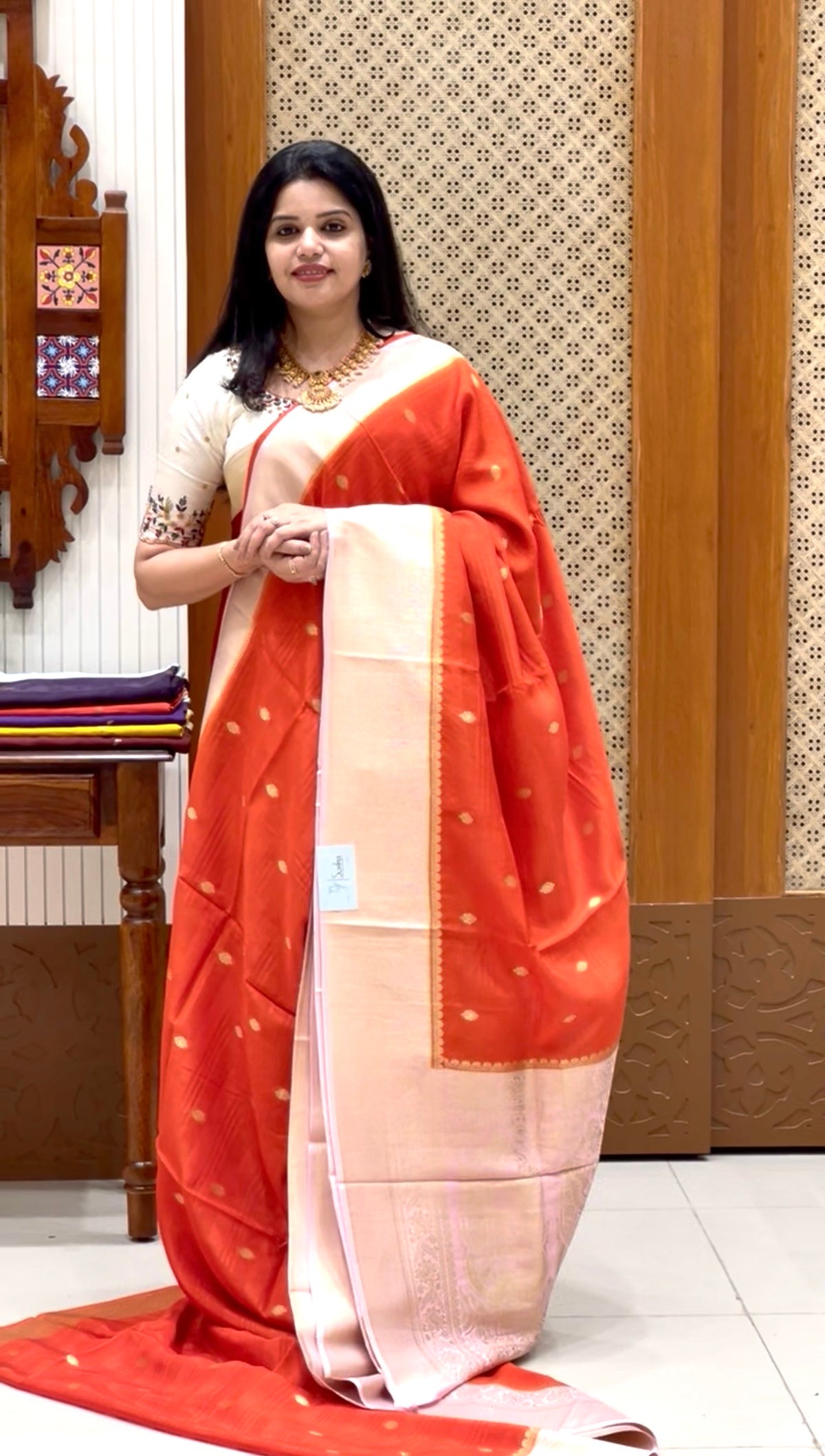 BANARASI CREPE SUV4394-ORANGE WITH BABYPINK