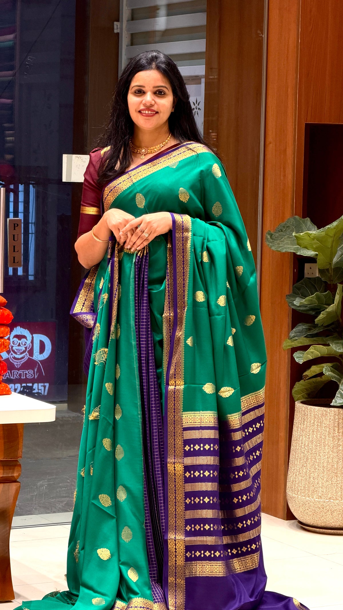 PURE MYSORE CREPE PSUV191-GREEN WITH PURPLE