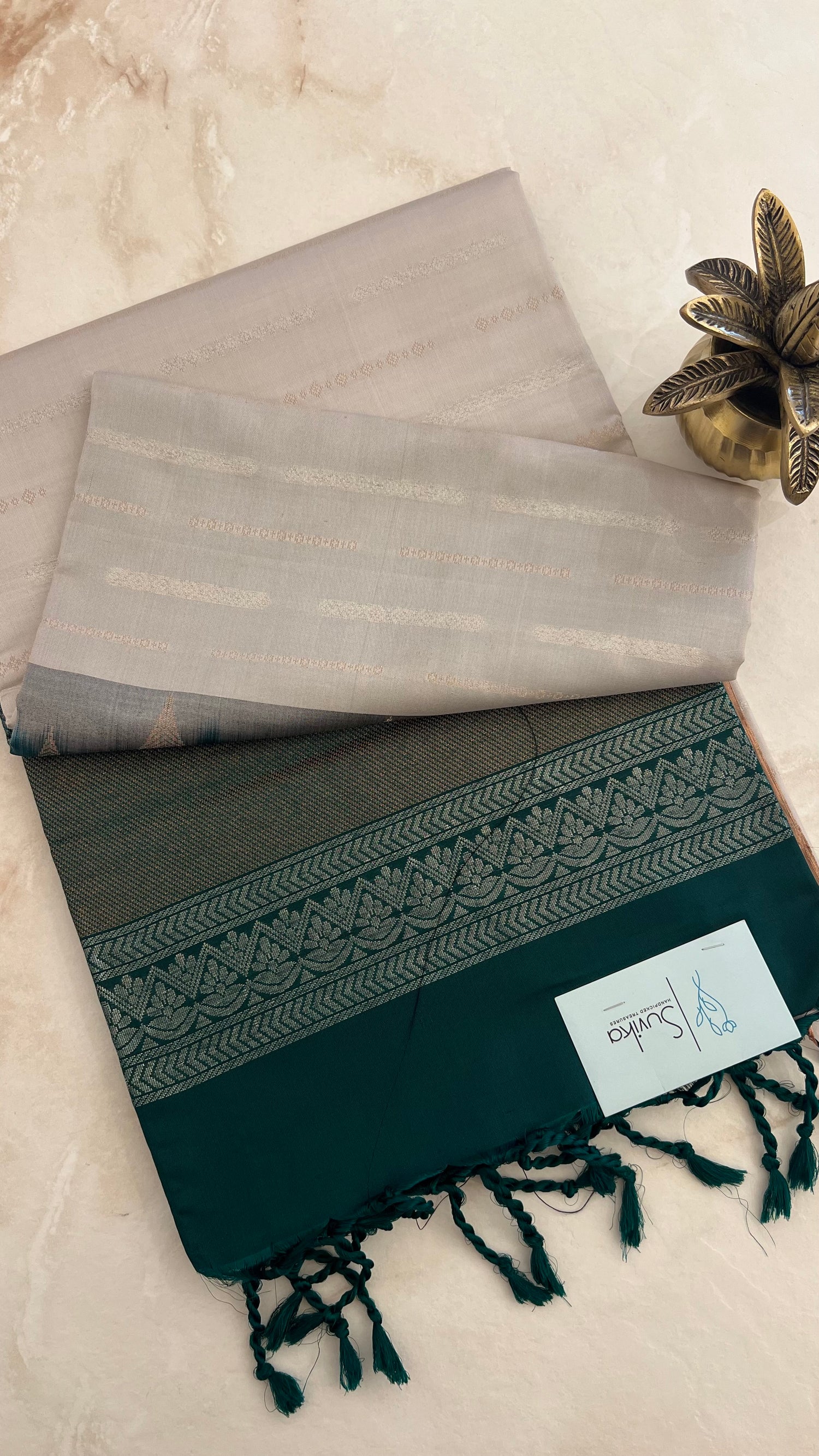 SUV2792 - GREY WITH BOTTLEGREEN PURE SOFT SILK SAREE