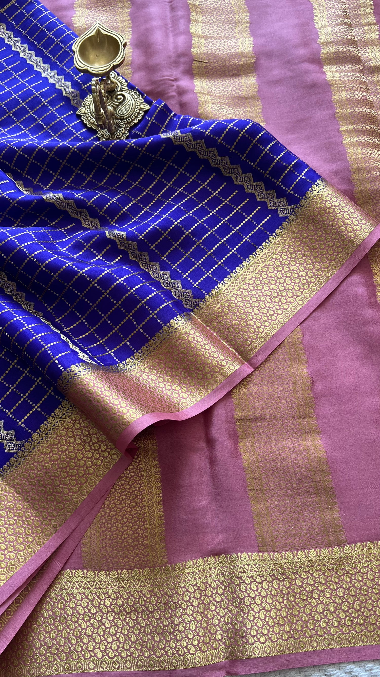 PSUV283-BLUE WITH ONIONPINK PURE MYSORE SILK SAREE