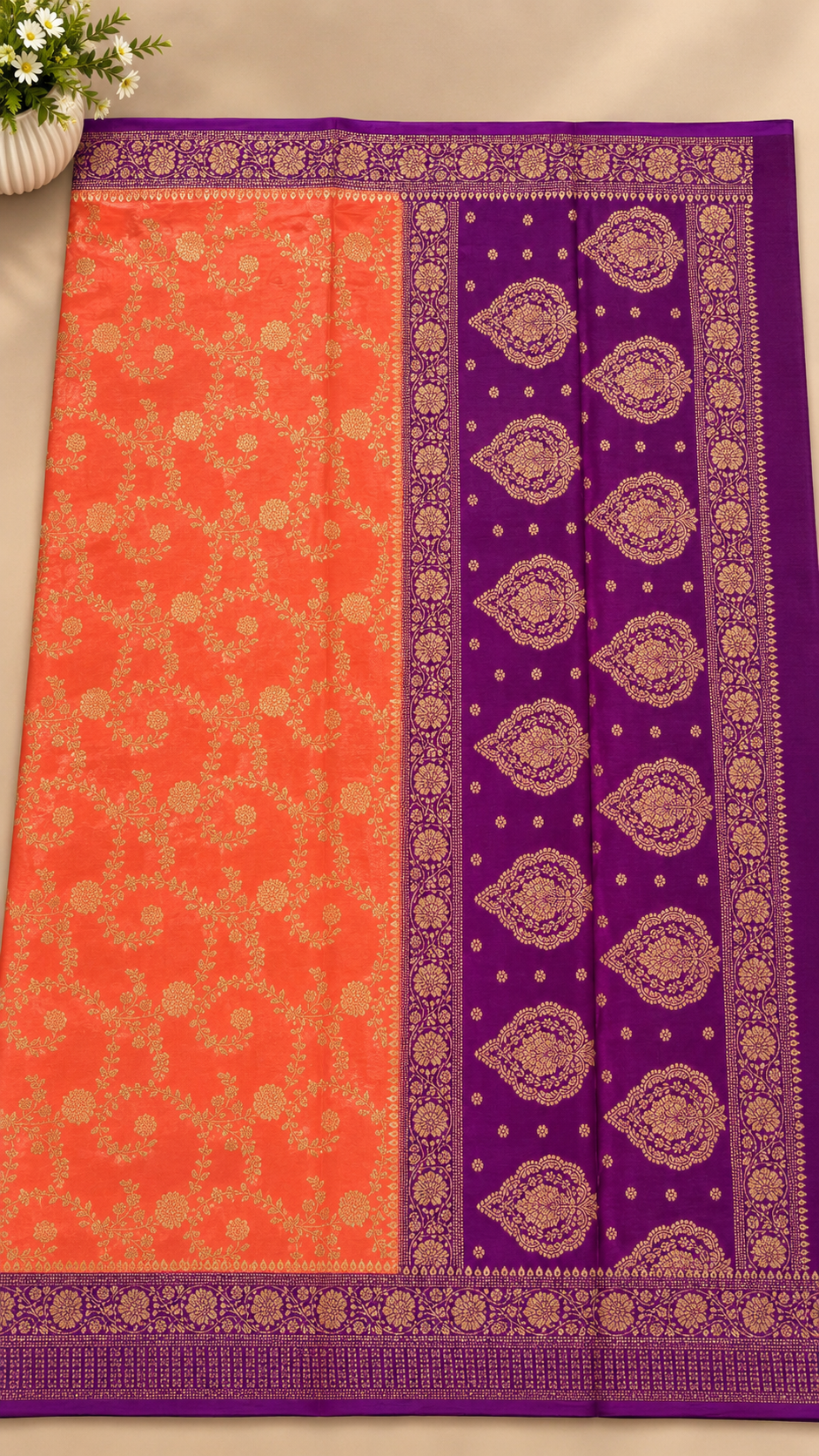 BANARASI CREPE SUV5785-ORANGE WITH MAGENTA
