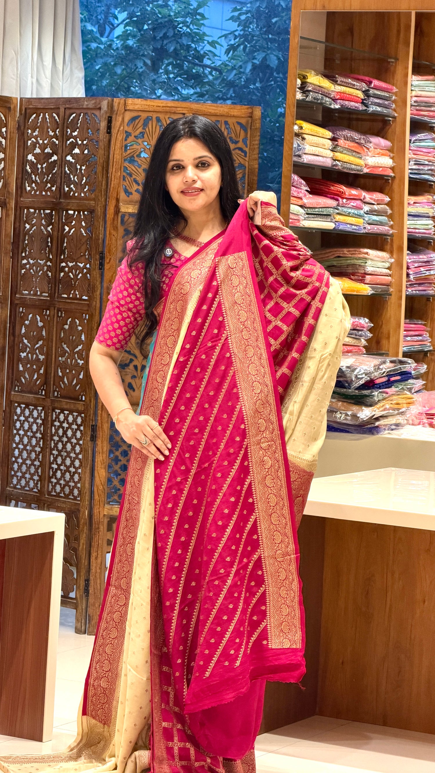 PSJV313-PINK PURE BANARASI CREPE