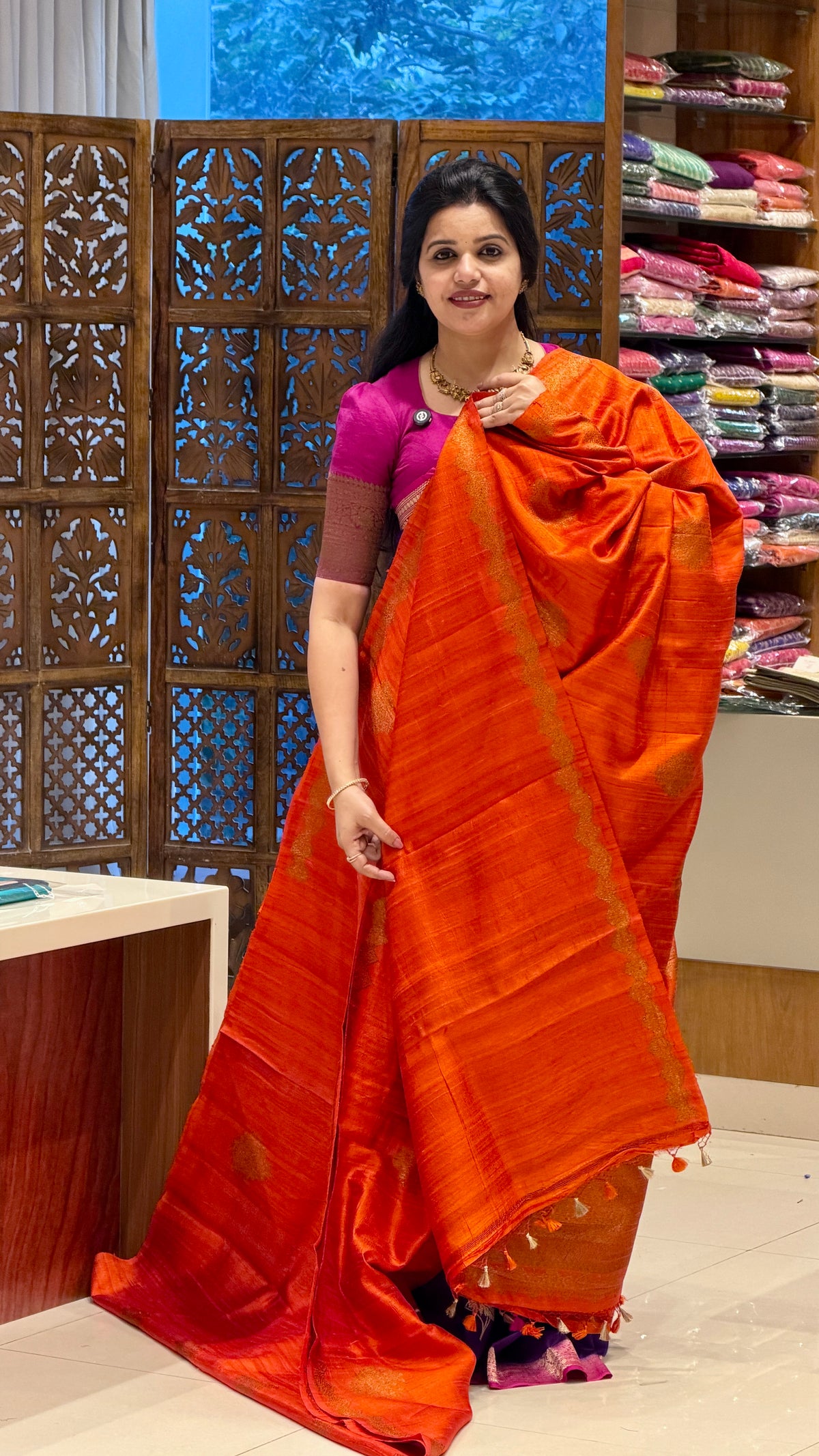 PURE BANARASI DUPION SILK PSGM471-ORANGE