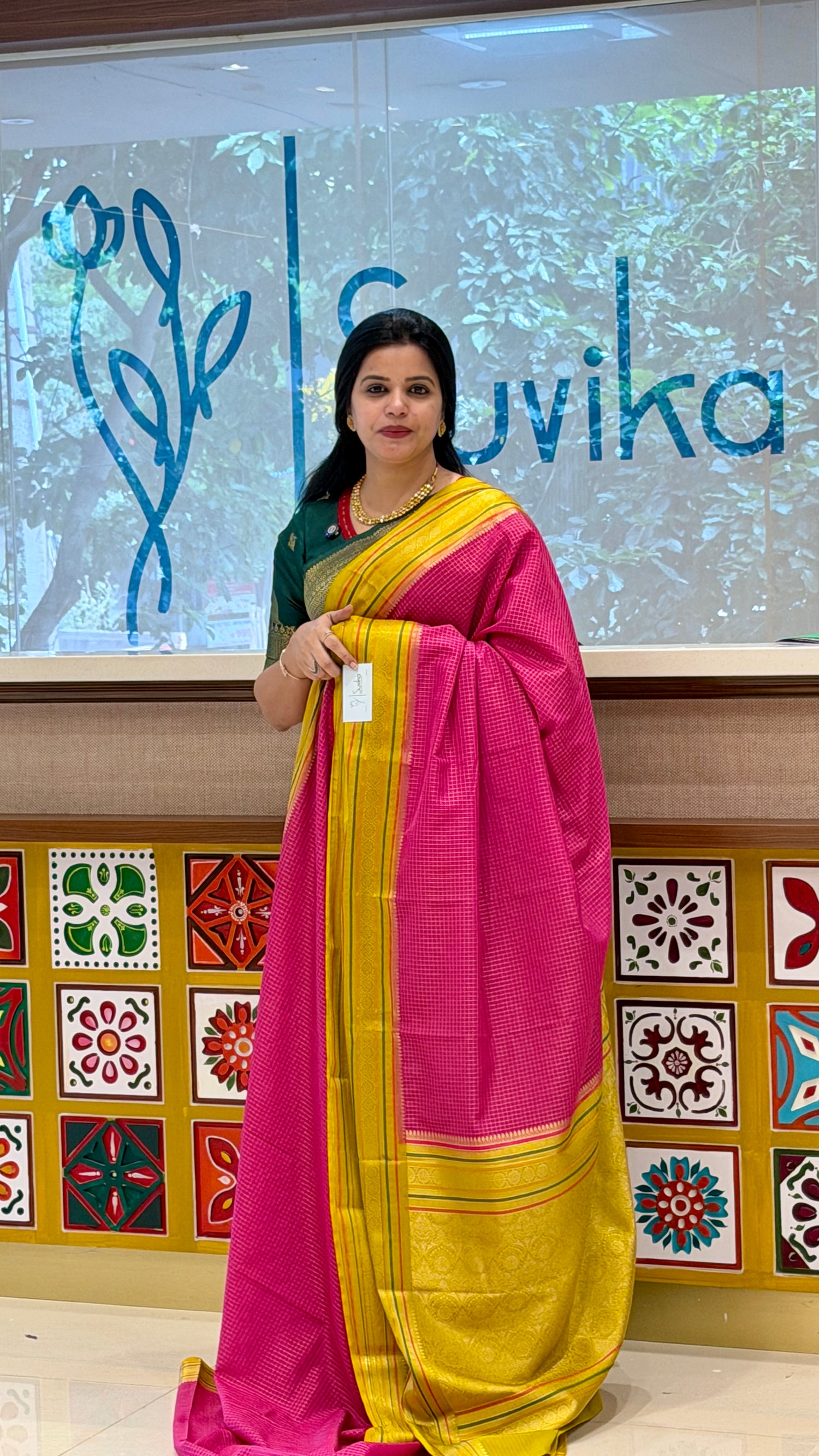 MYSORE CREPE SUV5605-PINK WITH YELLOW