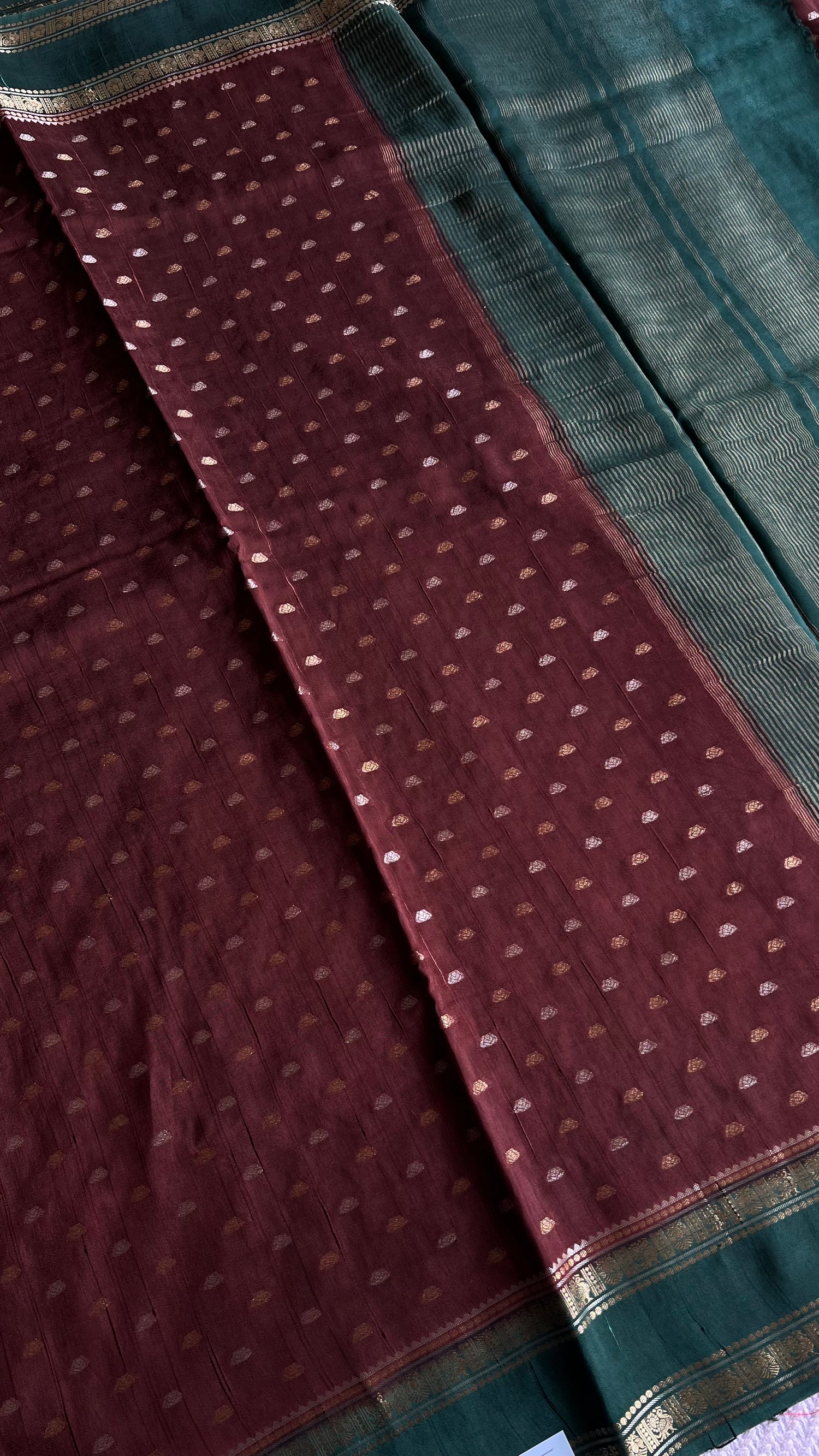CRAPE SILK SUV5703-COFFEEBROWN WITH GREEN